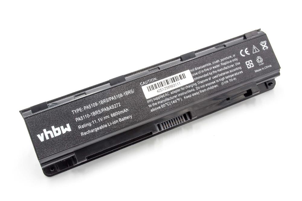 Batterie remplace Toshiba PA5109, PA5108, PA5108U-1BRS pour ordinateur portable - 6600mAh 10,8V Li-ion, noir