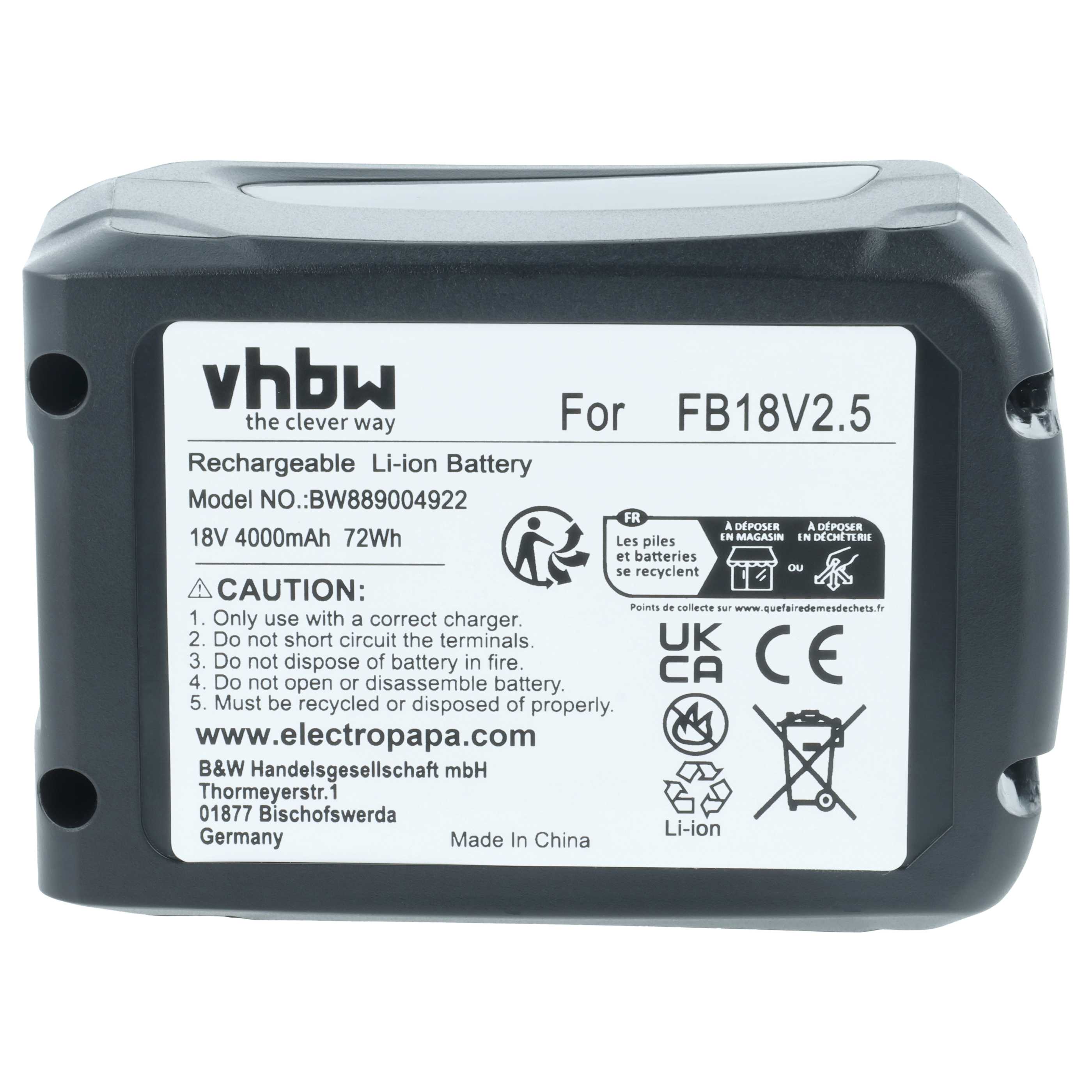 Battery replaces Flymo FB18V2.5 - 4000 mAh 18 V Li-Ion, black