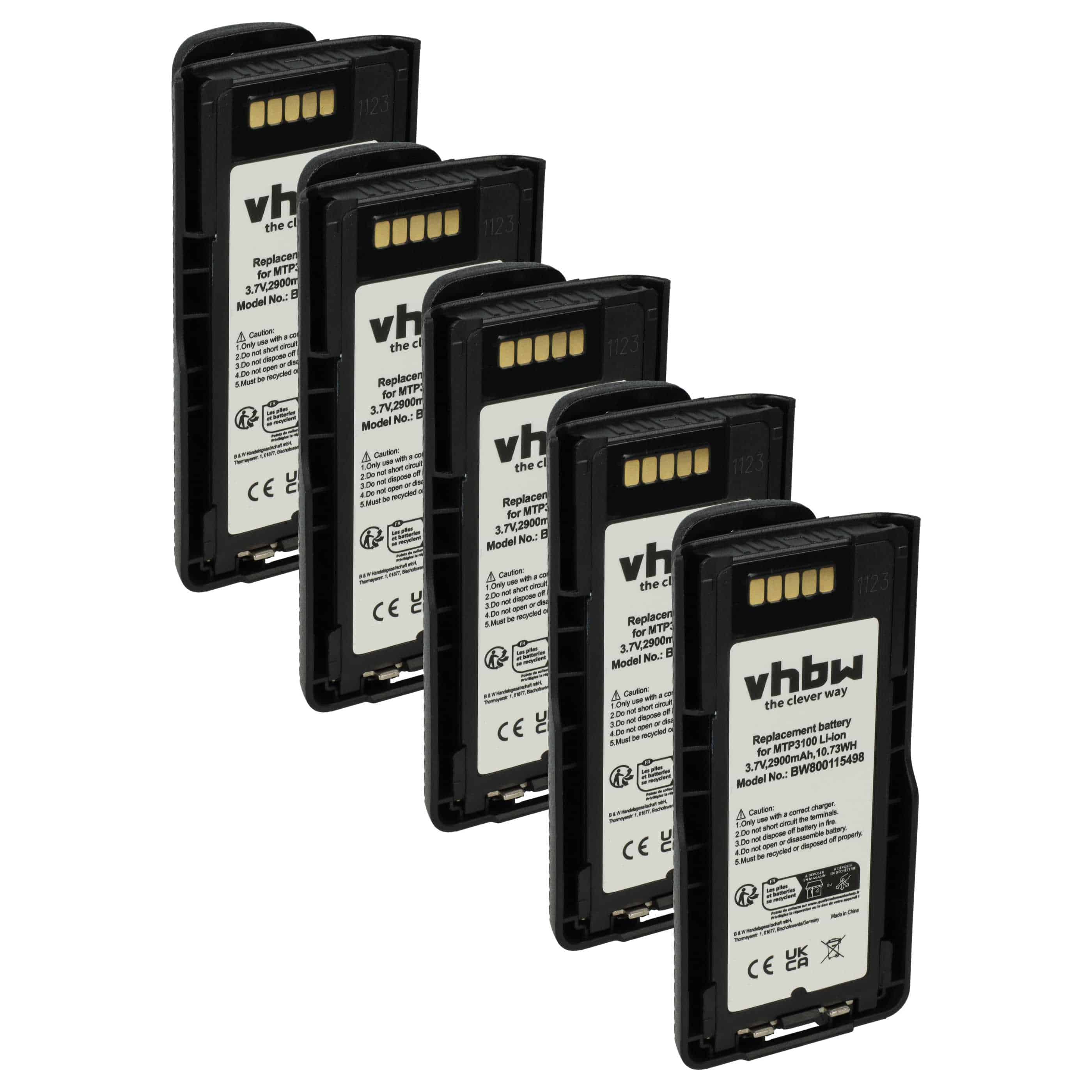 Radio 5x Battery replaces Motorola NNTN8020B, NNTN8020AC, NNTN8020A, NNTN8020 - 2900 mAh 3.7 V Li-Ion