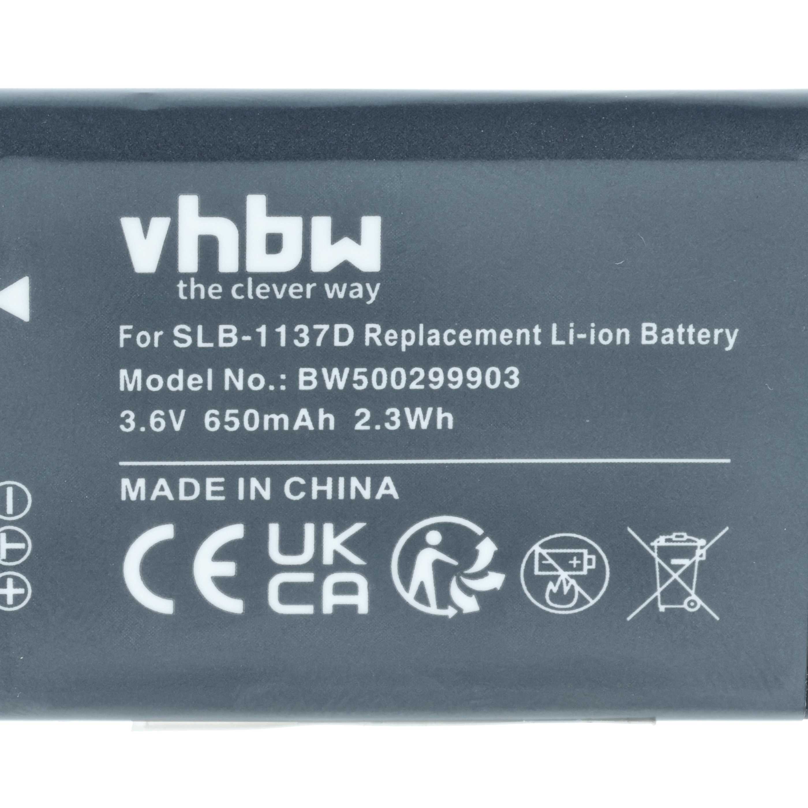 Batteria sostituisce Samsung SLB-1137d per fotocamera - 750mAh 3,6V Li-Ion