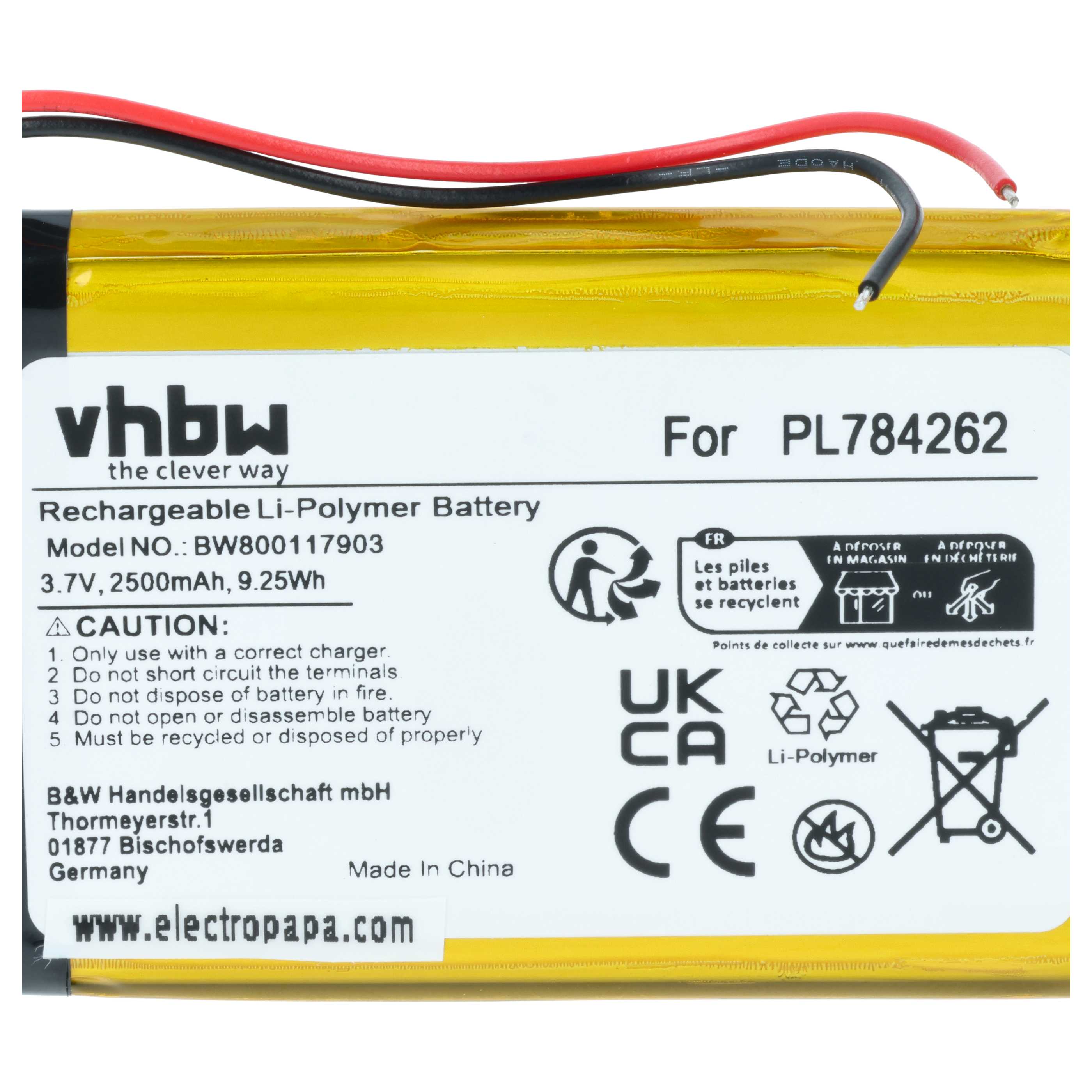 Akumulator do nawigacji GPS zamiennik Teasi PL784262 - 2500 mAh 3,7 V LiPo