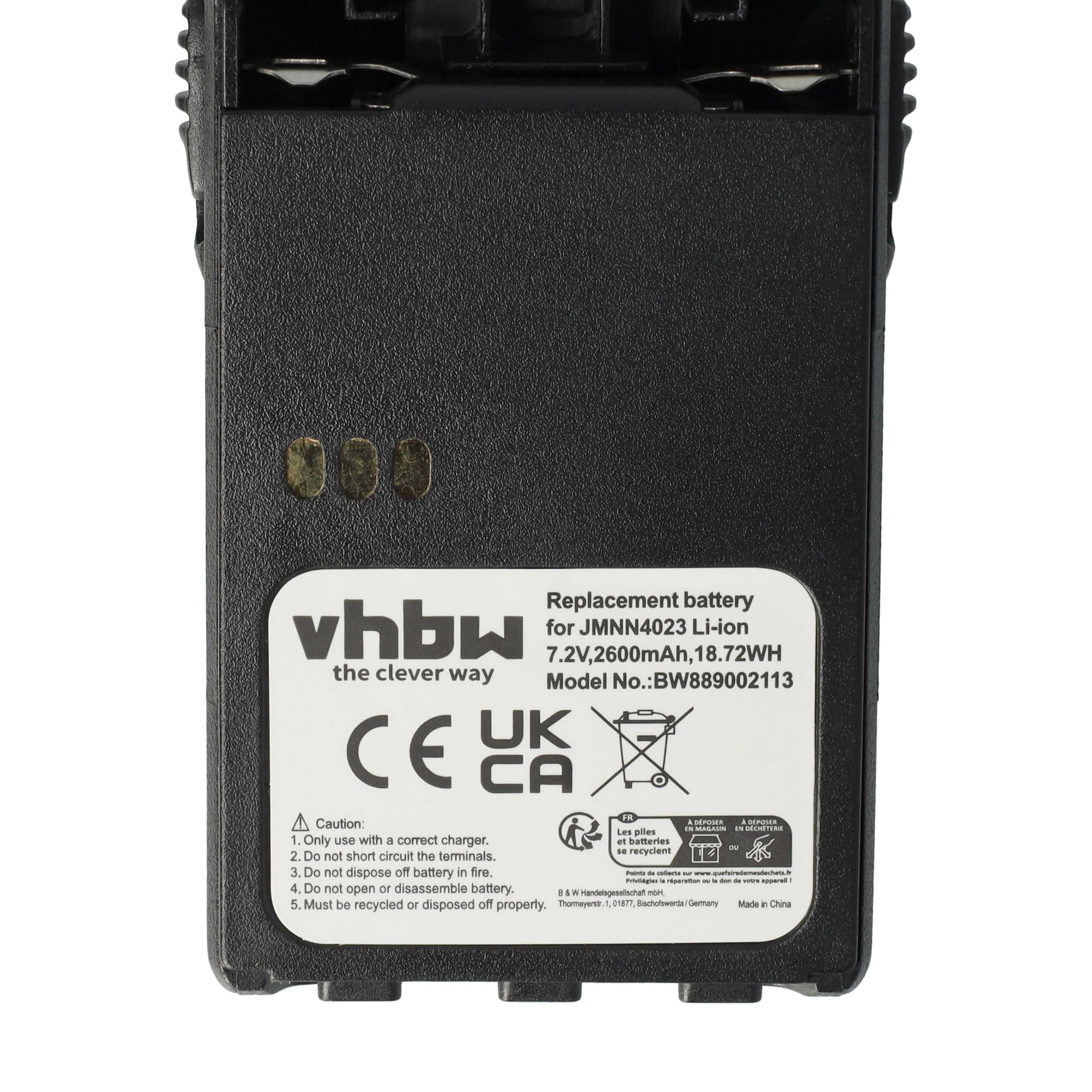 Radio 10x Battery replaces Motorola JMNN4023BR, JMNN4023, JMNN4024 - 2600 mAh 7.2 V Li-Ion + Belt Clip