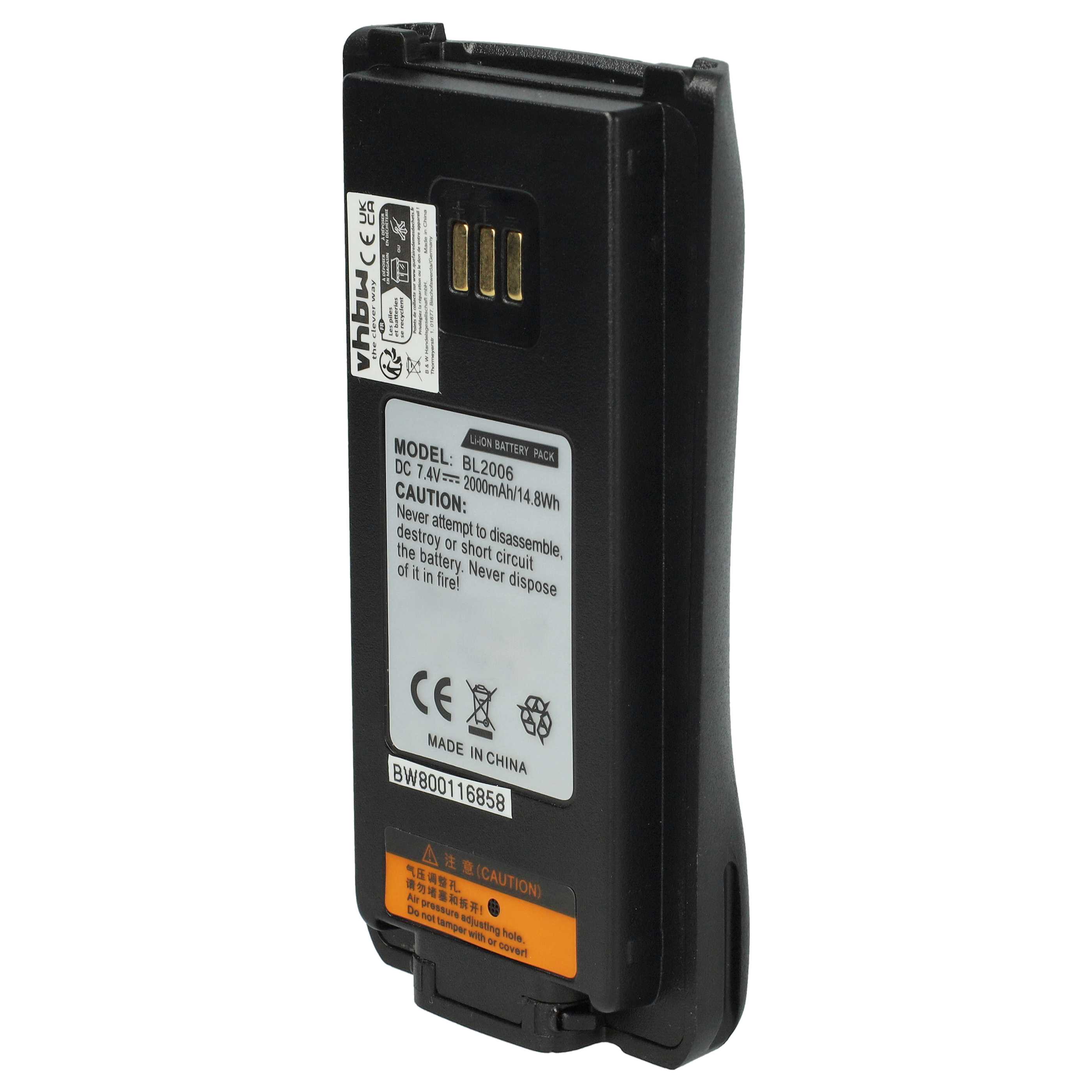 Radio 2x Battery replaces Hyt BL2006Li, BL2008, BL2006, BL2503 - 2000 mAh 7.4 V Li-Ion