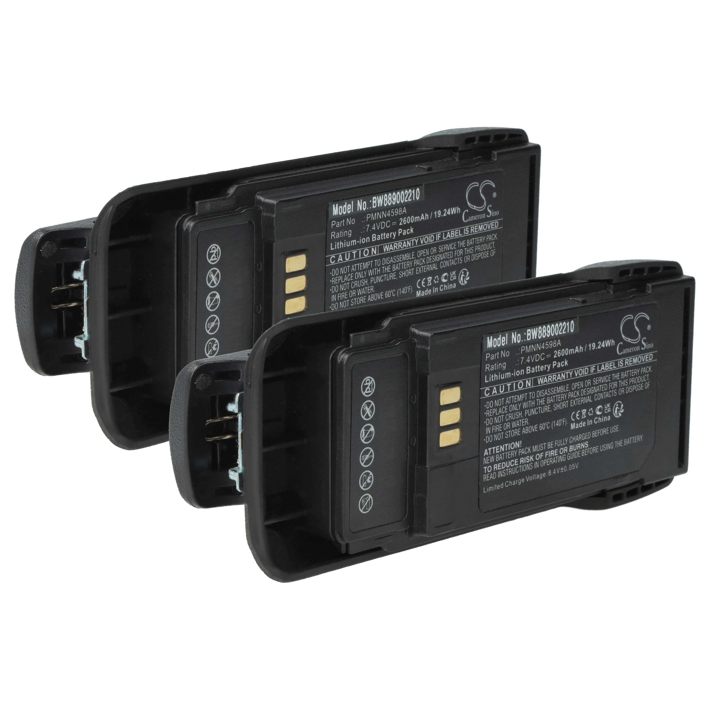 Radio 2x Battery replaces Motorola PMNN4600A, PMNN4598A - 2600 mAh 7.4 V Li-Ion + Belt Clip