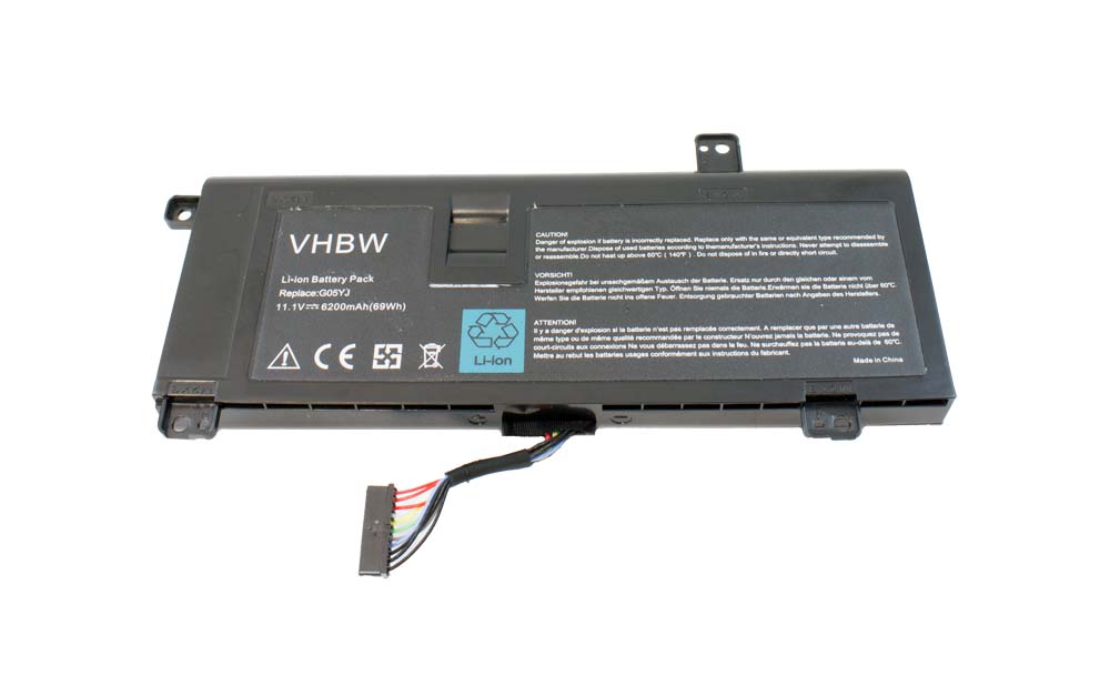 Notebook Battery Replacement for Dell 8X70T, G05YJ, 08X70T, 0G05YJ, GO5YJ, Y3PN0 - 6200mAh 11.1V Li-Ion, black