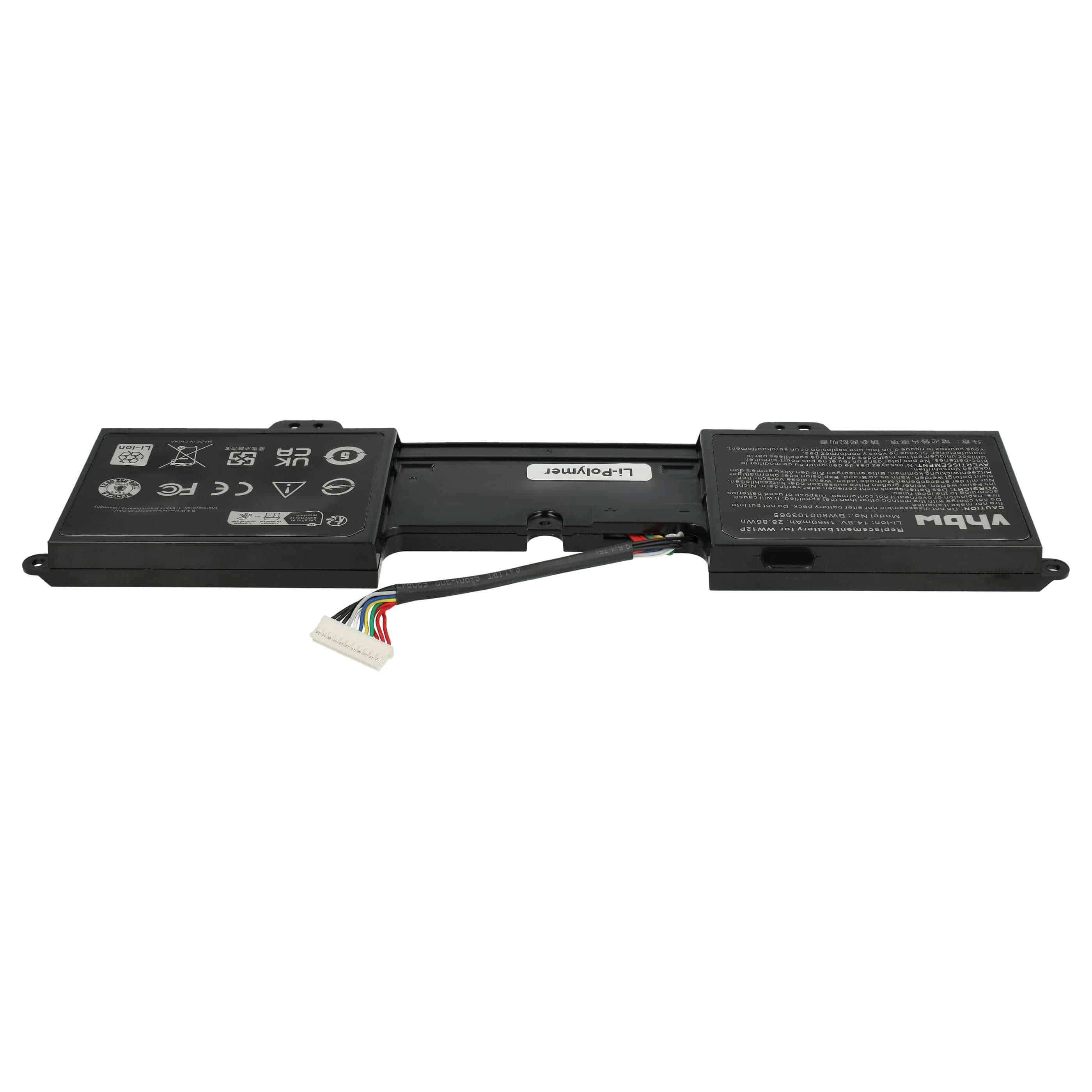 Notebook Battery Replacement for Dell 9YXN1, CN-09YXN1, TR2F1, WW12P - 1950mAh 14.8V Li-polymer, black