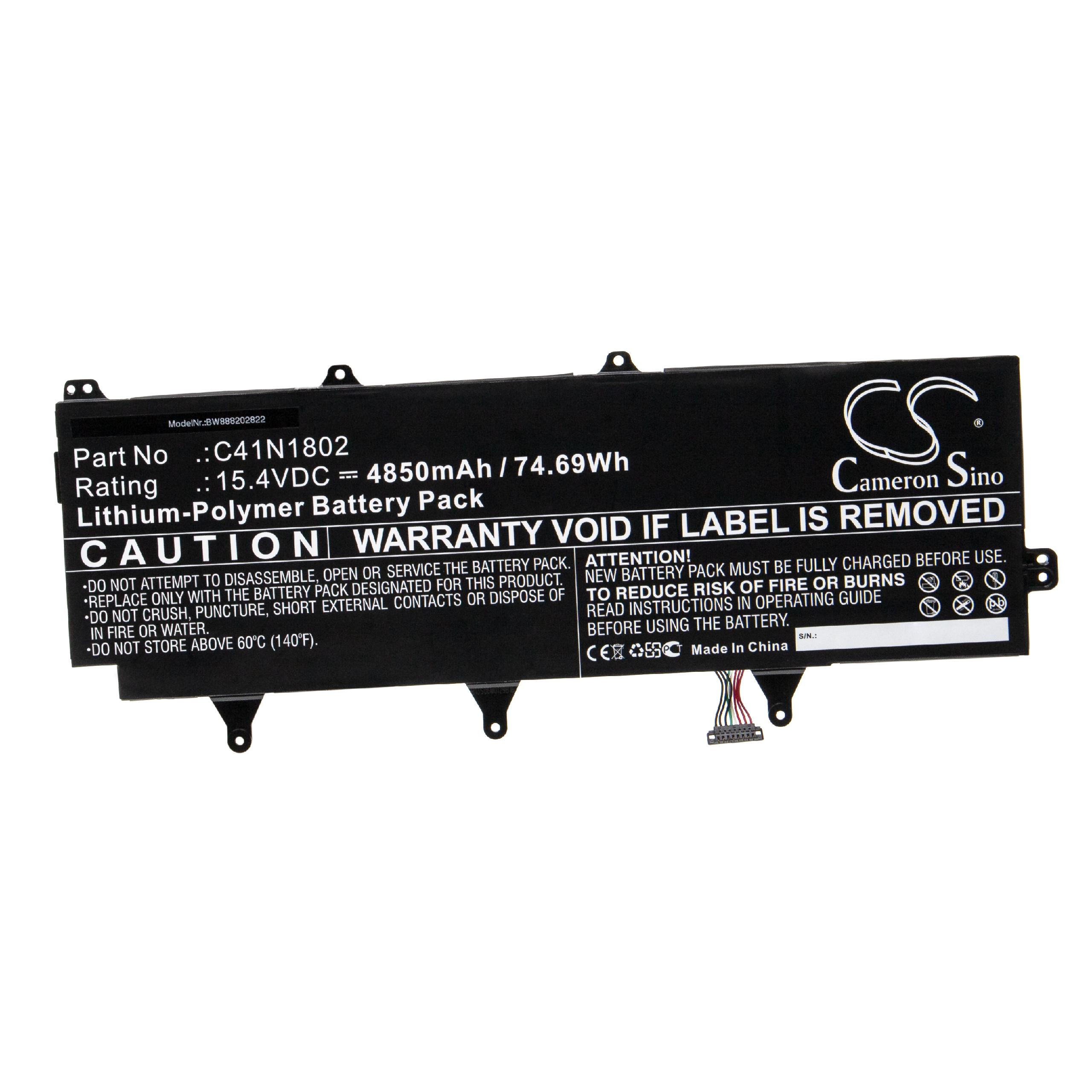 Notebook Battery Replacement for Asus 0B200-03140100, C41N1802 - 4850mAh 15.4V Li-polymer