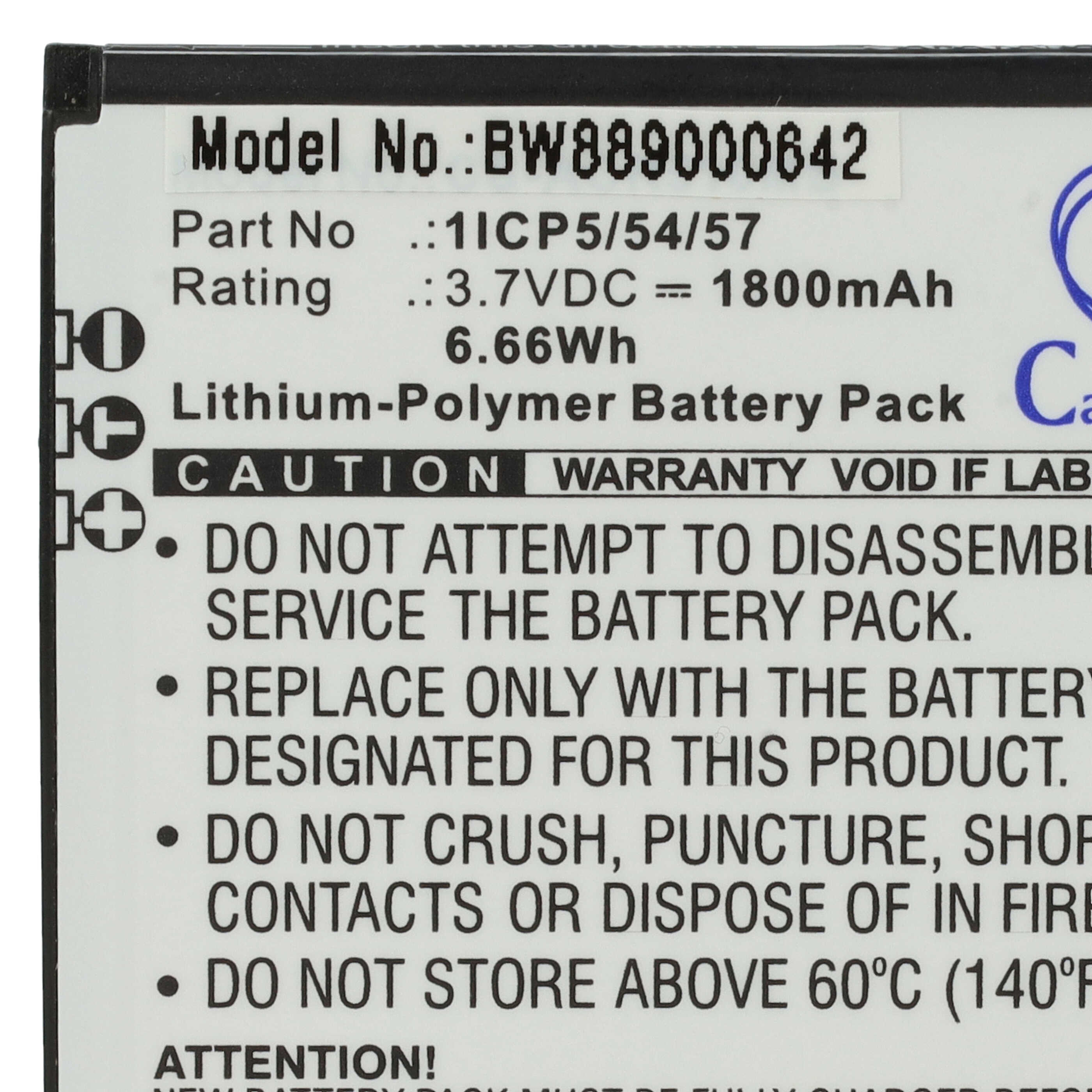 Batteria sostituisce Angelcare 1ICP5/54/57 per babyphone Angelcare - 1800mAh 3,7V Li-Poly
