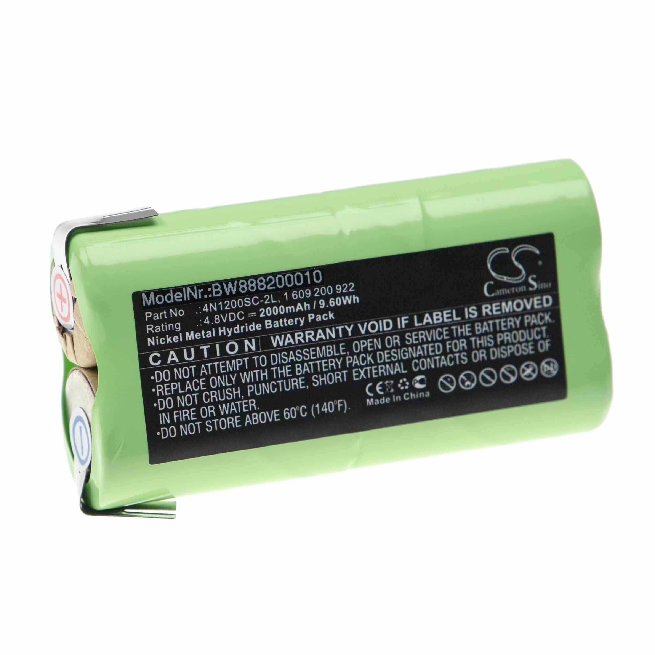 Batterie remplace Bosch 1 609 200 922, 1 609 390 002 pour outil électrique - 2000 mAh, 4,8 V, NiMH
