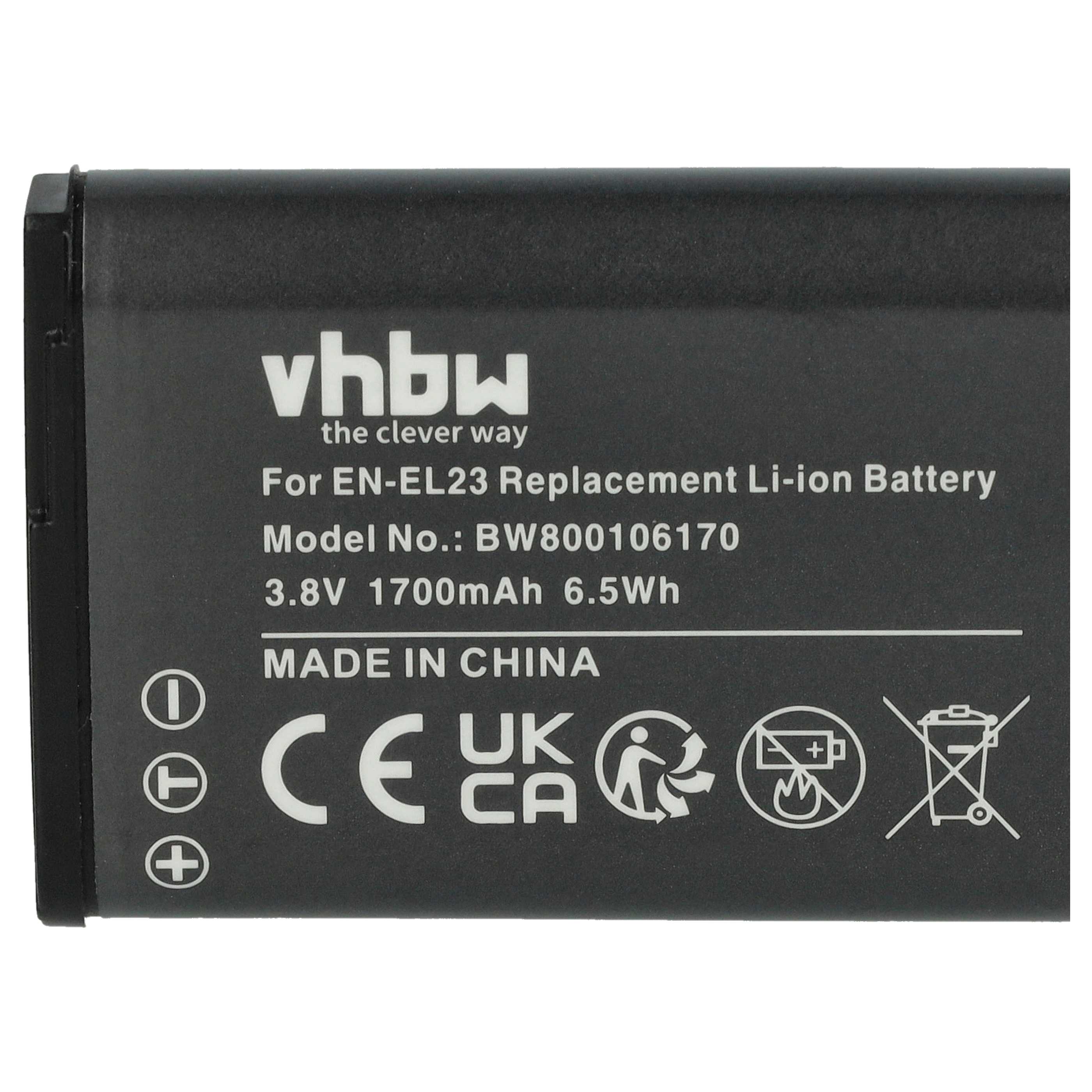 Batteria sostituisce Nikon EN-EL23 per fotocamera - 1700mAh 3,8V Li-Ion
