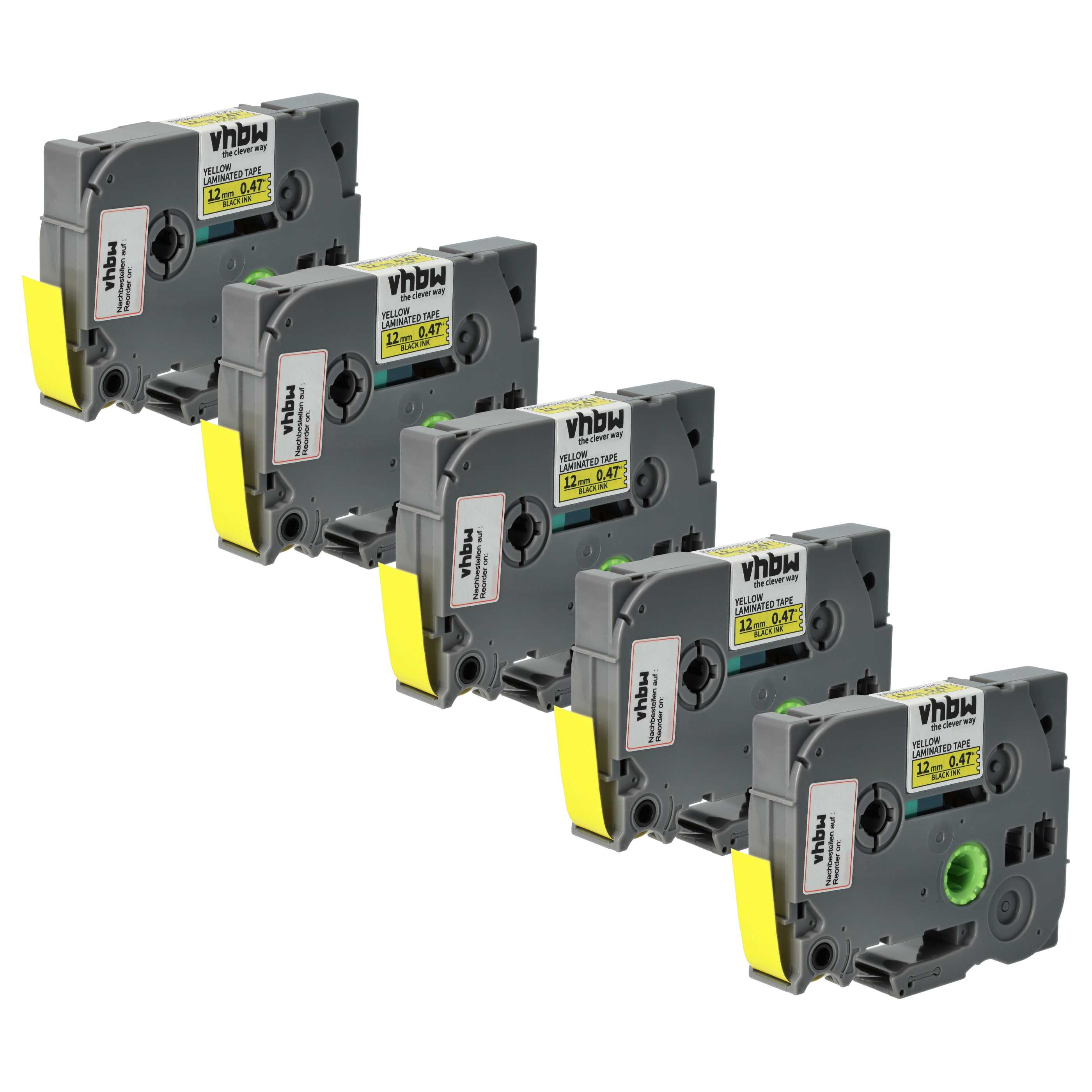 5x Label Tape replaces Brother TZE-631S - 12 mm Black to Yellow