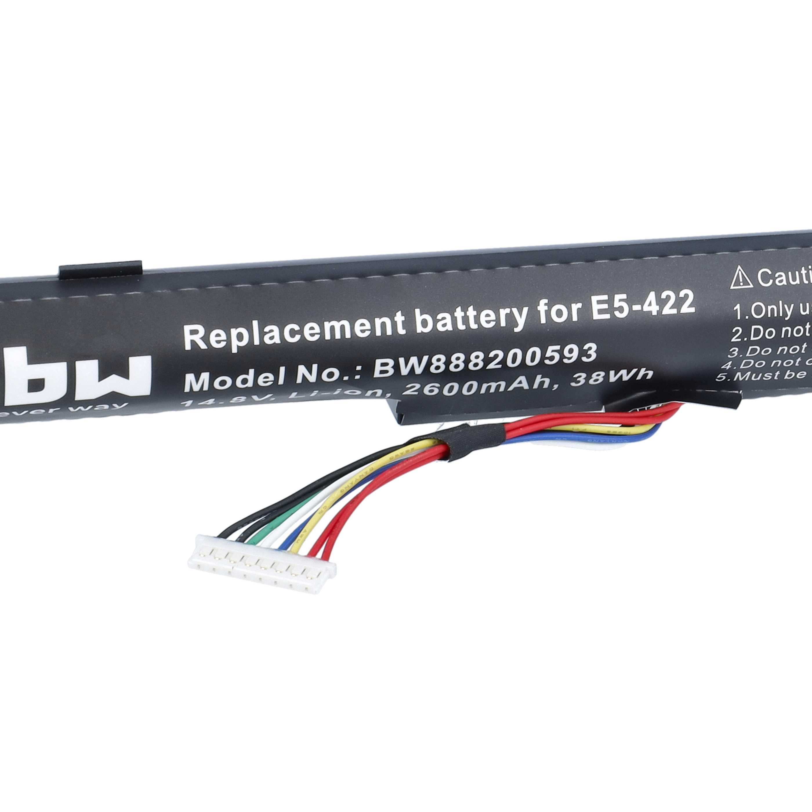 Batería recargable reemplaza Acer AL15A32 (4ICR17/65), AL15A32 para notebook - 2600 mAh 14,8 V Li-Ion negro