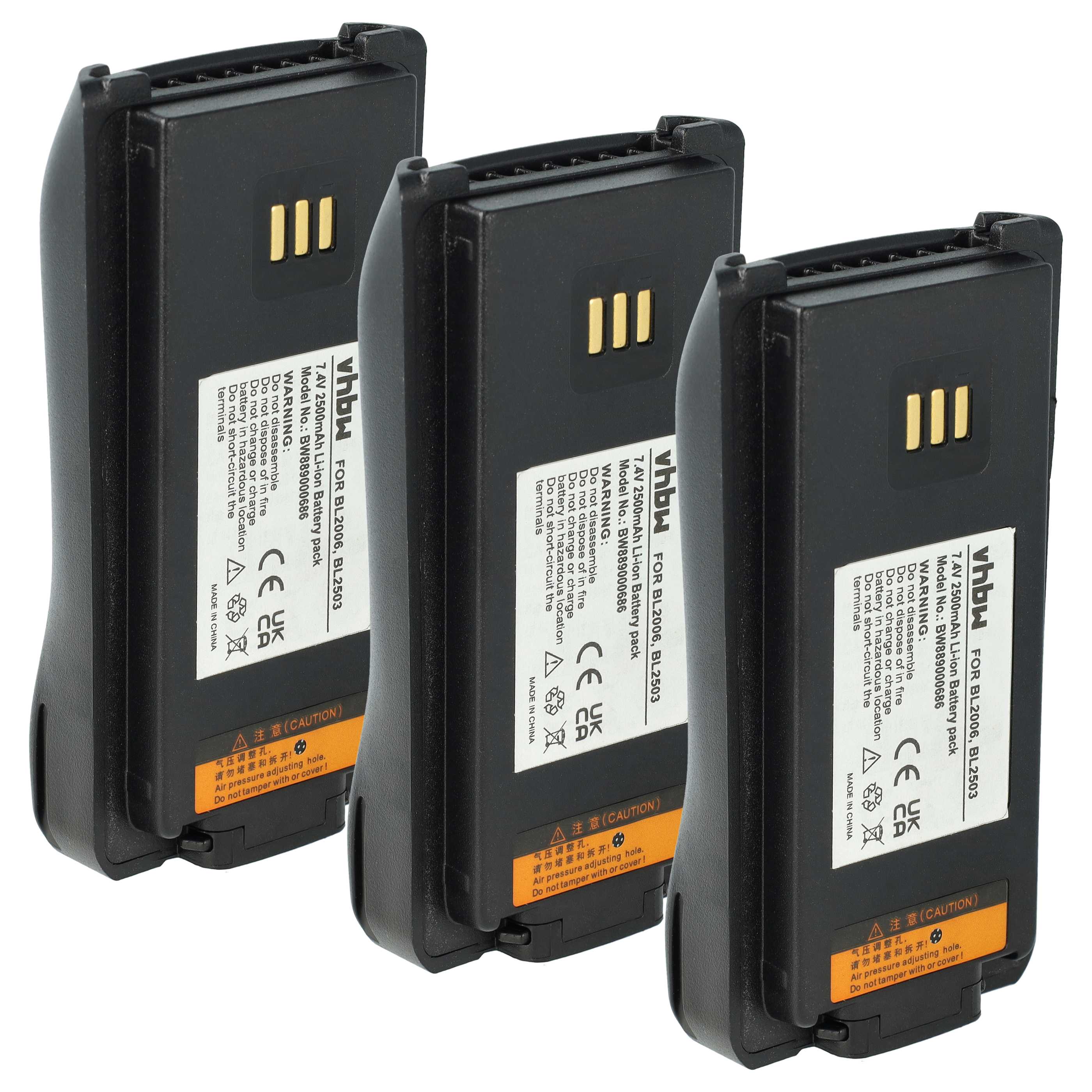Akku (3 Stück) als Ersatz für Hyt BL2006Li, BL2008, BL2006 für Harris für Funkgerät - 2500mAh 7,4V Li-Ion