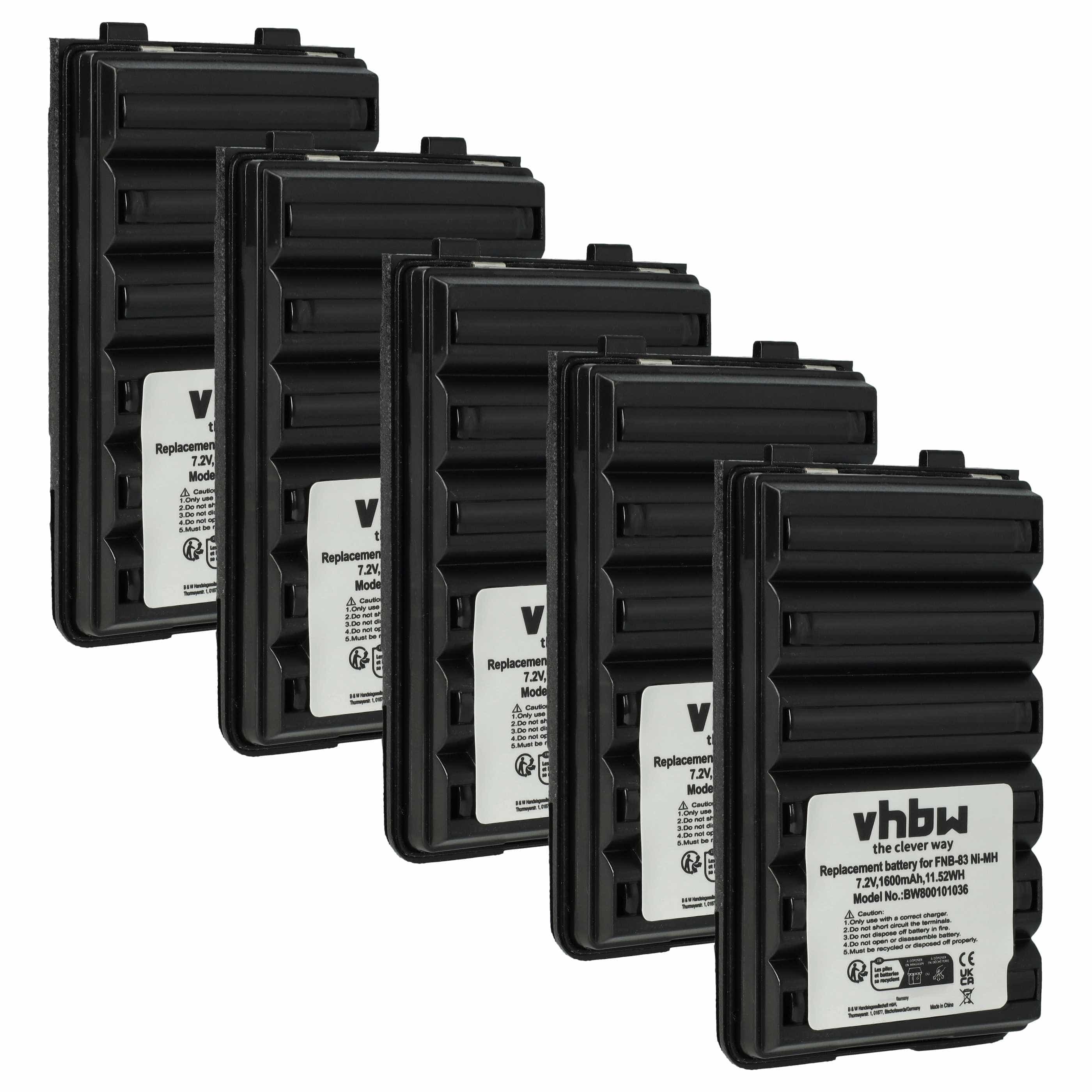 Radio 5x Battery replaces Yaesu Vertex FNB-64H, FNB-57, FNB-64, FNB-83, AAJ66X001 - 1600 mAh 7.2 V NiMH
