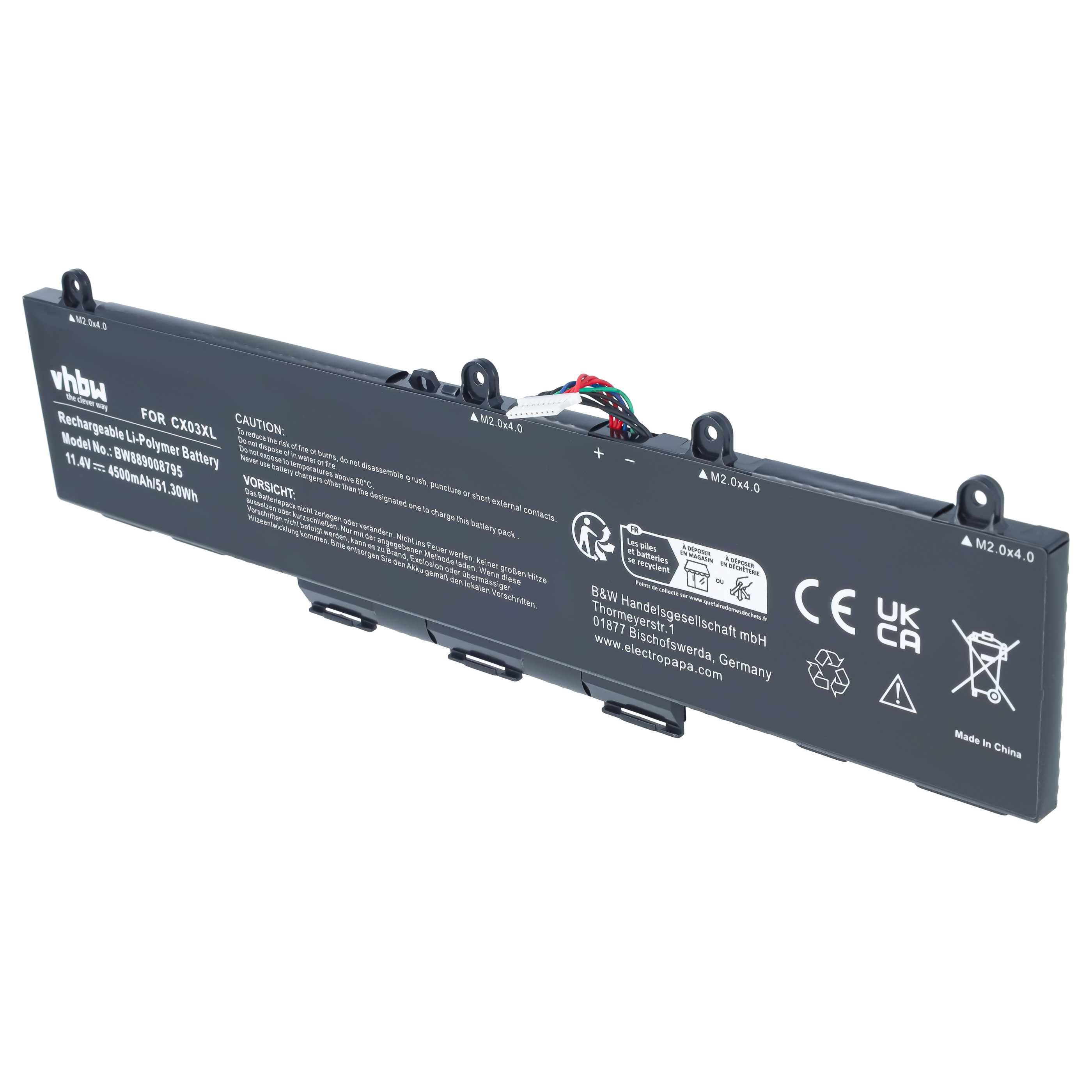 Notebook Battery replaces HP CX03053XL, CX03XL, L77624-421, HSTNN-LB8R - 4500 mAh 11.4 V Li-polymer