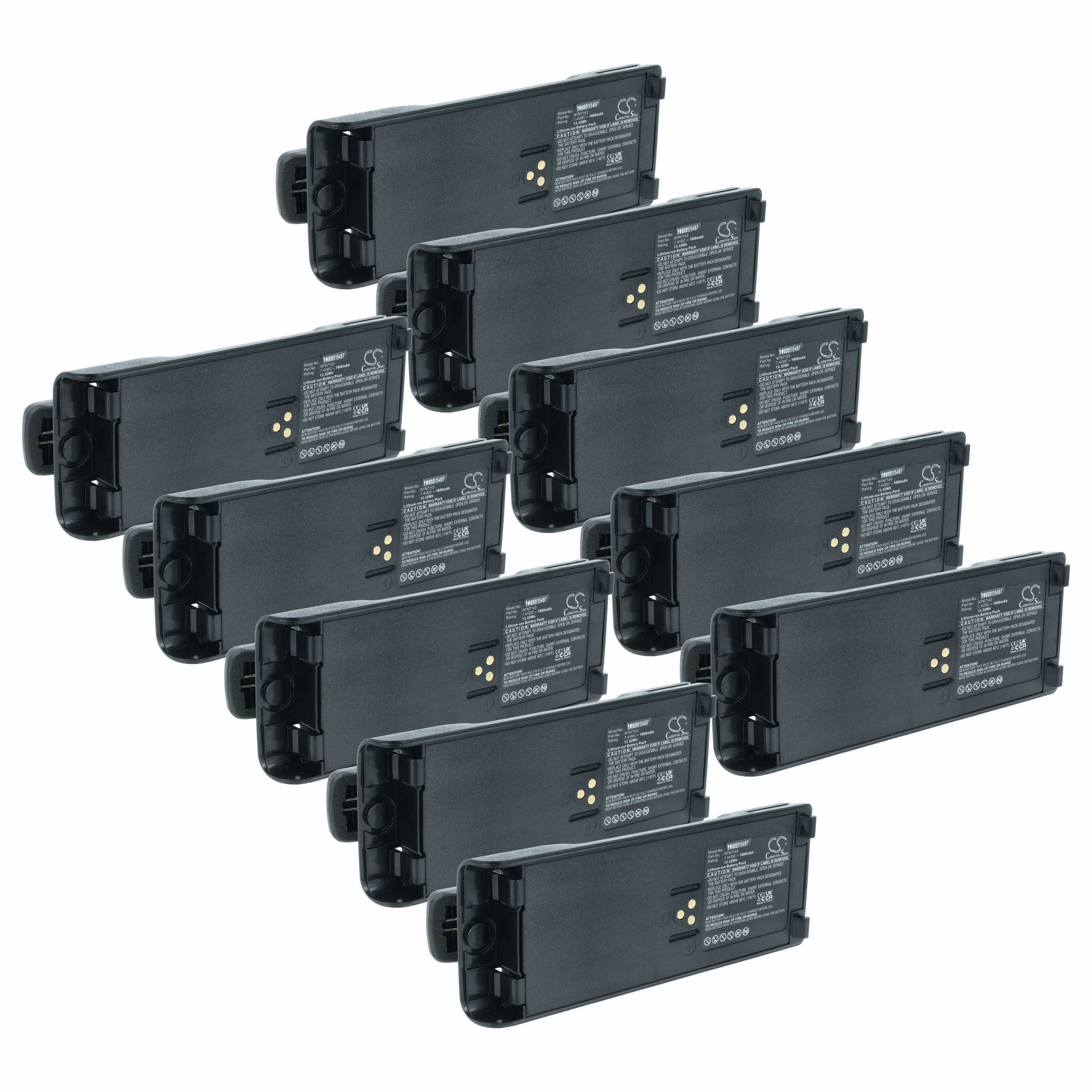 Radio 10x Battery replaces Motorola NTN7143A, NTN7143, FuG11b, NTN7143B - 1800 mAh 7.4 V Li-Ion + Belt Clip