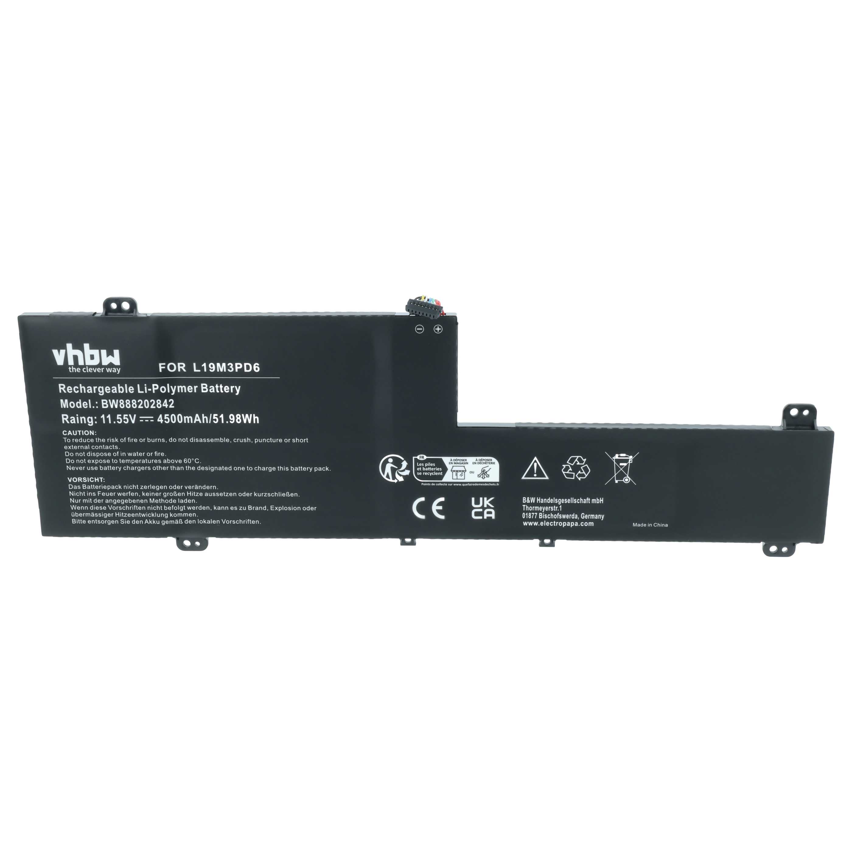 Batteria sostituisce Lenovo L19C3PD6, L19D3PD6, 5B10X49072, L19L3PD6 per notebook - 4500mAh 11,55V Li-Poly