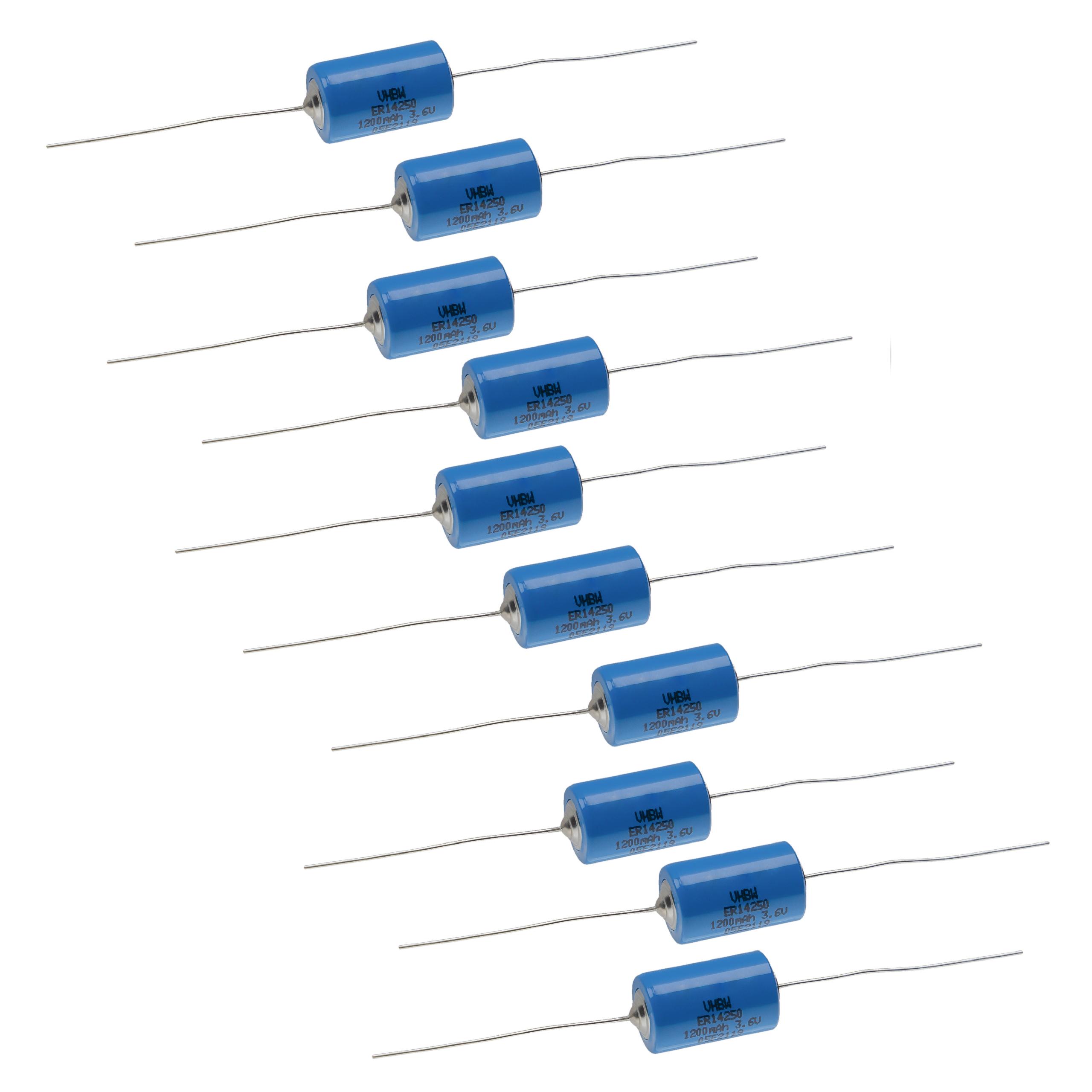 10x Bateria ER14250 + druty osiowe - 1200 mAh 3,6 V Li-SOCl2