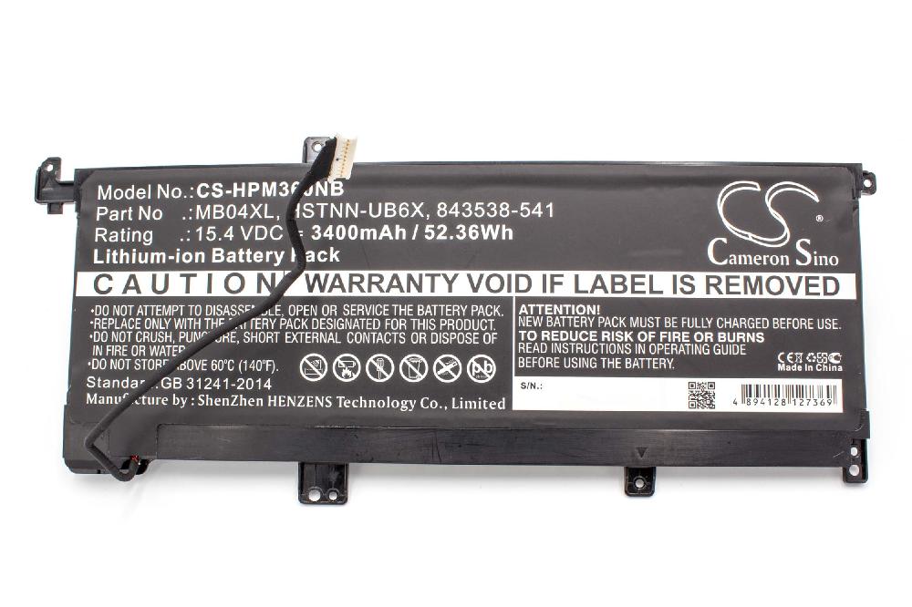 Batterie remplace HP 843538-541, 844204-850 pour ordinateur portable - 3400mAh 15,4V Li-polymère, noir