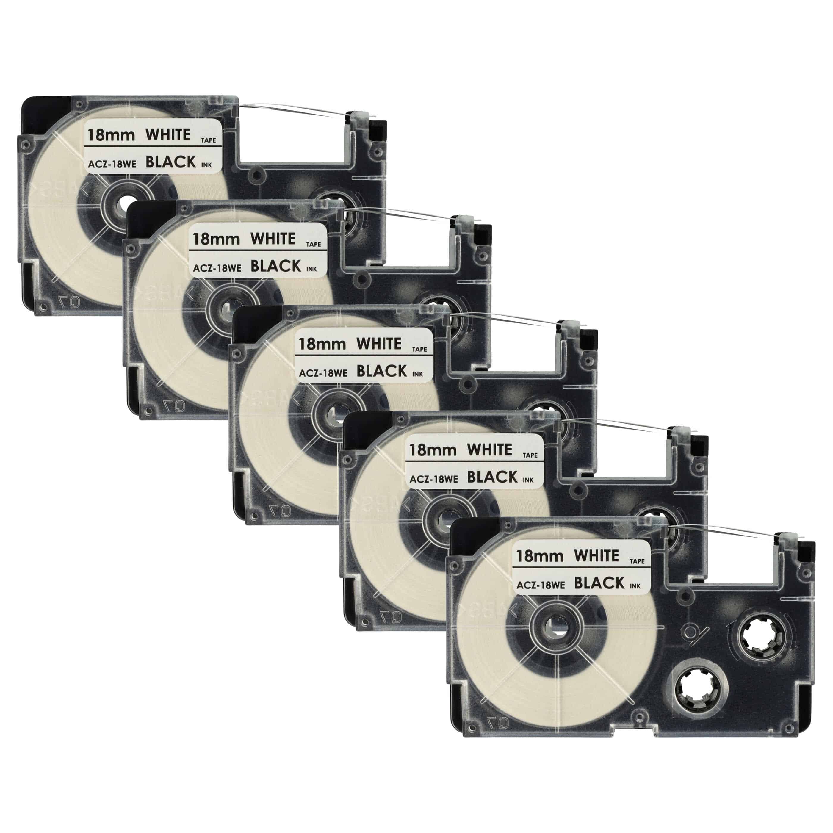 5x Label Tape as Replacement for Casio XR-18WE1, XR-18WE - 18 mm Black to White