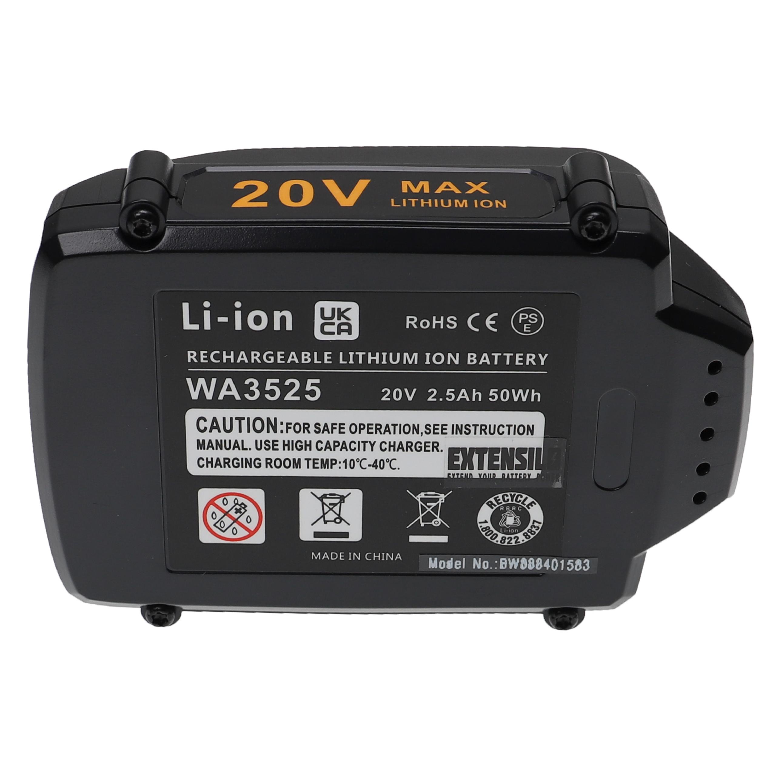 Batería reemplaza Rockwell RW9351.1 para herramienta - 2500 mAh, 20 V, Li-Ion