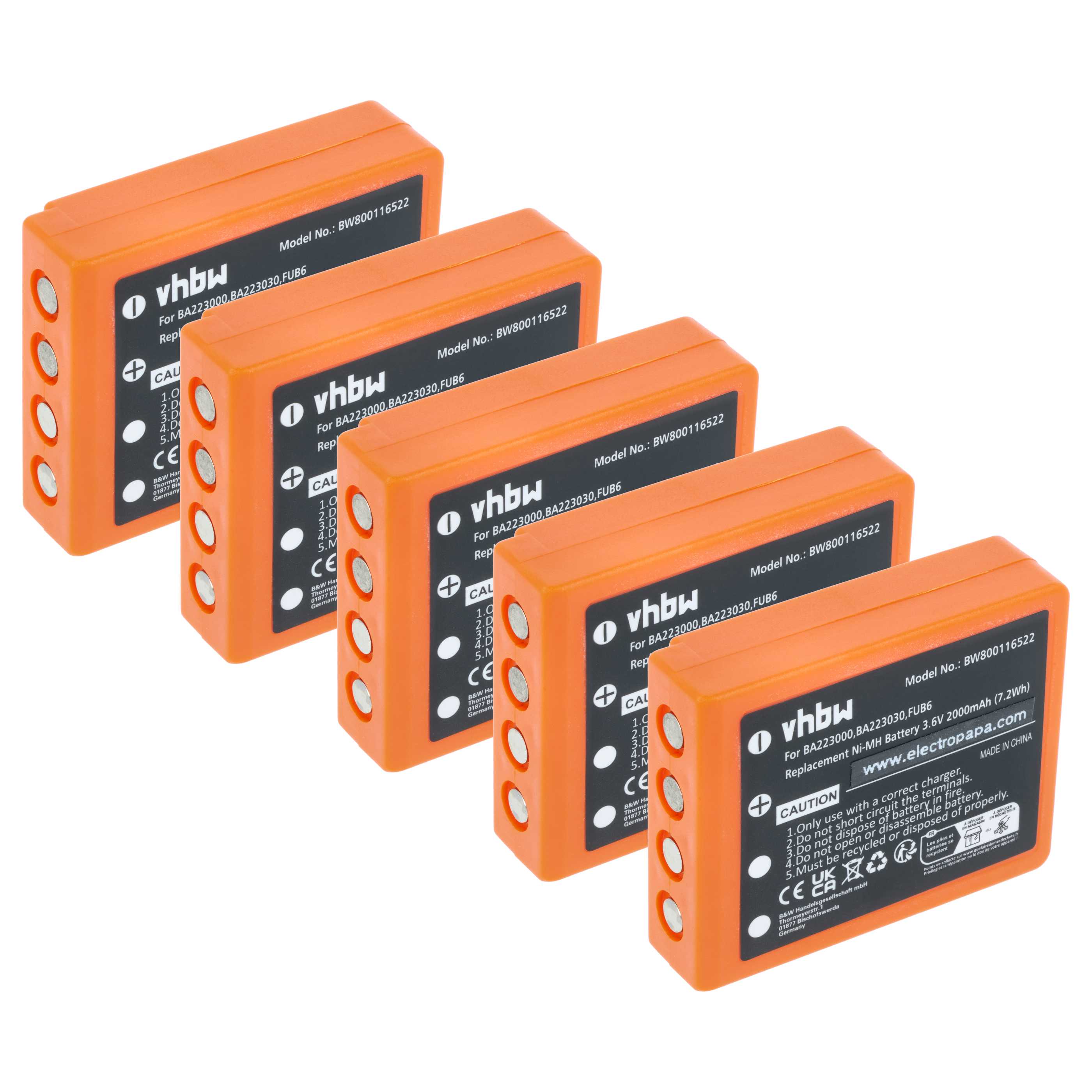 Akku (5 Stück) als Ersatz für HBC BA223031, BA223001, BA223000, BA223030 Steuerung - 2000mAh 3,6V NiMH