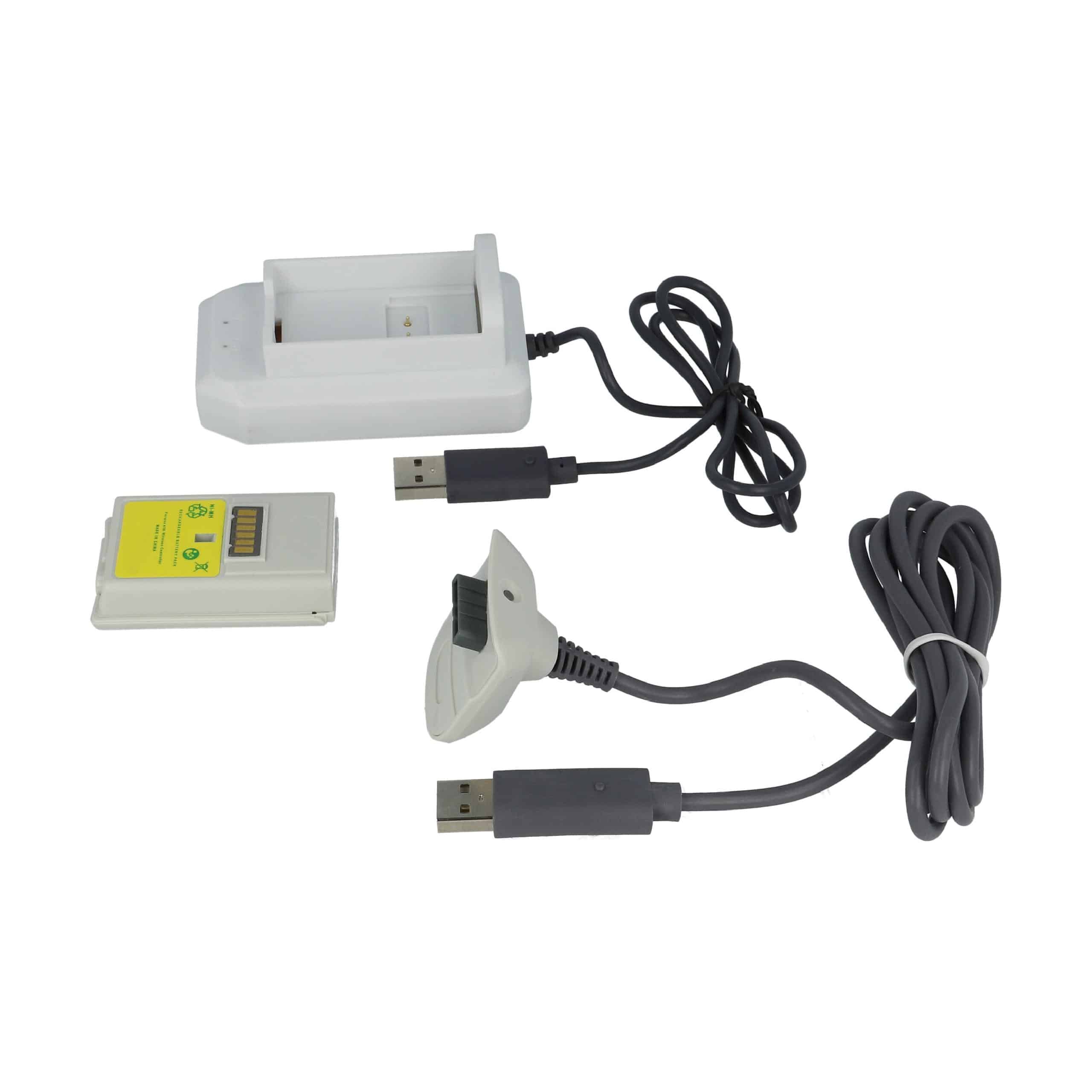 vhbw Kit Play & Charge - 1x chargeur, 1x câble d'alimentation, 1x batterie noir / blanc / gris