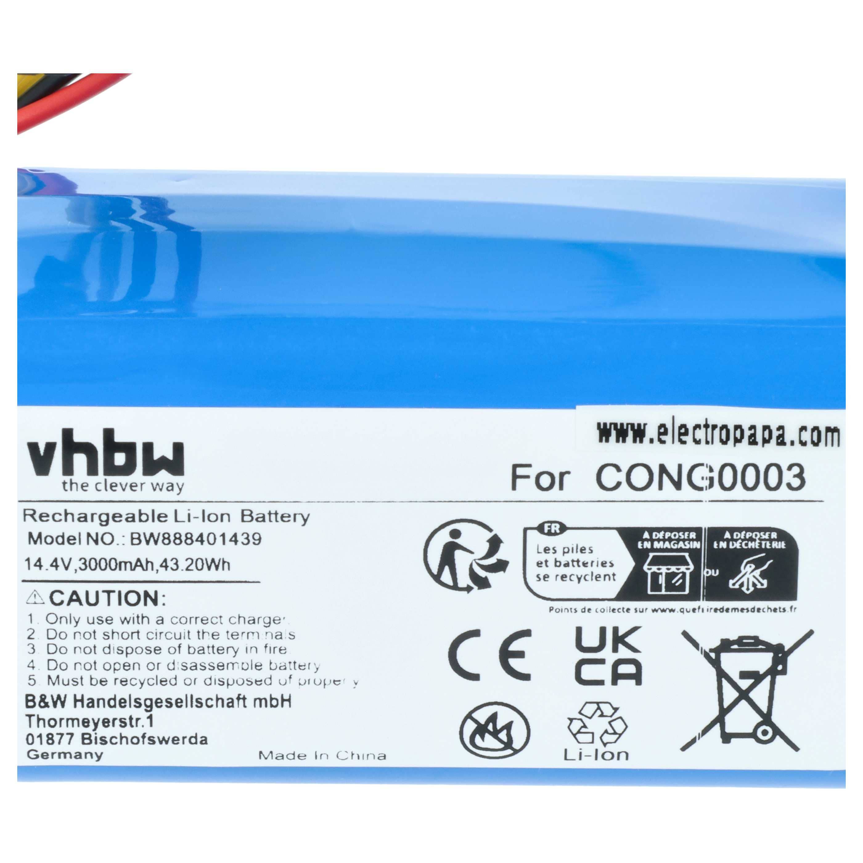 Battery replaces BLAUPUNKT 6.60.40.04-0, 6.60.40.05-0 for Blaupunkt etc. 3000mAh, 14.4V, Li-Ion