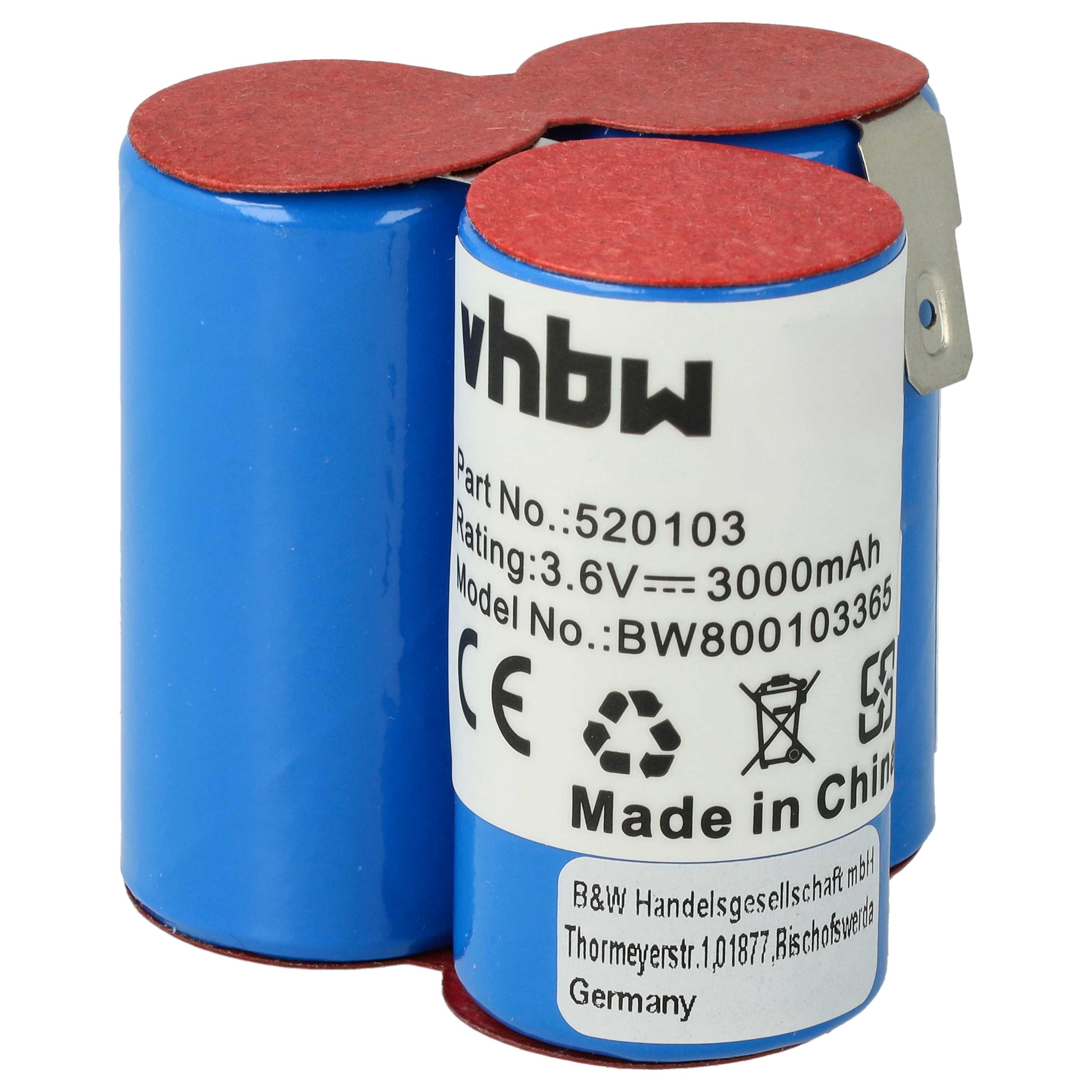 Battery replaces AEG 900055102, 520103 for AEG 3000mAh, 3.6V, NiMH