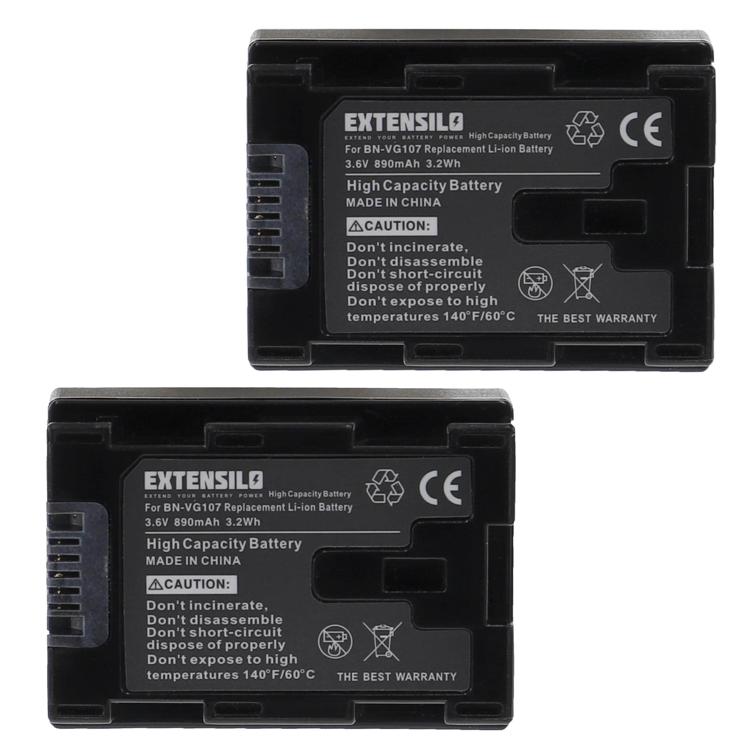 2x Battery replaces JVC BN-VG107E, BN-VG107U, BN-VG107, BN-VG108E, BN-VG107US, BN-VG108 - 890mAh, 3.6V, Li-Ion