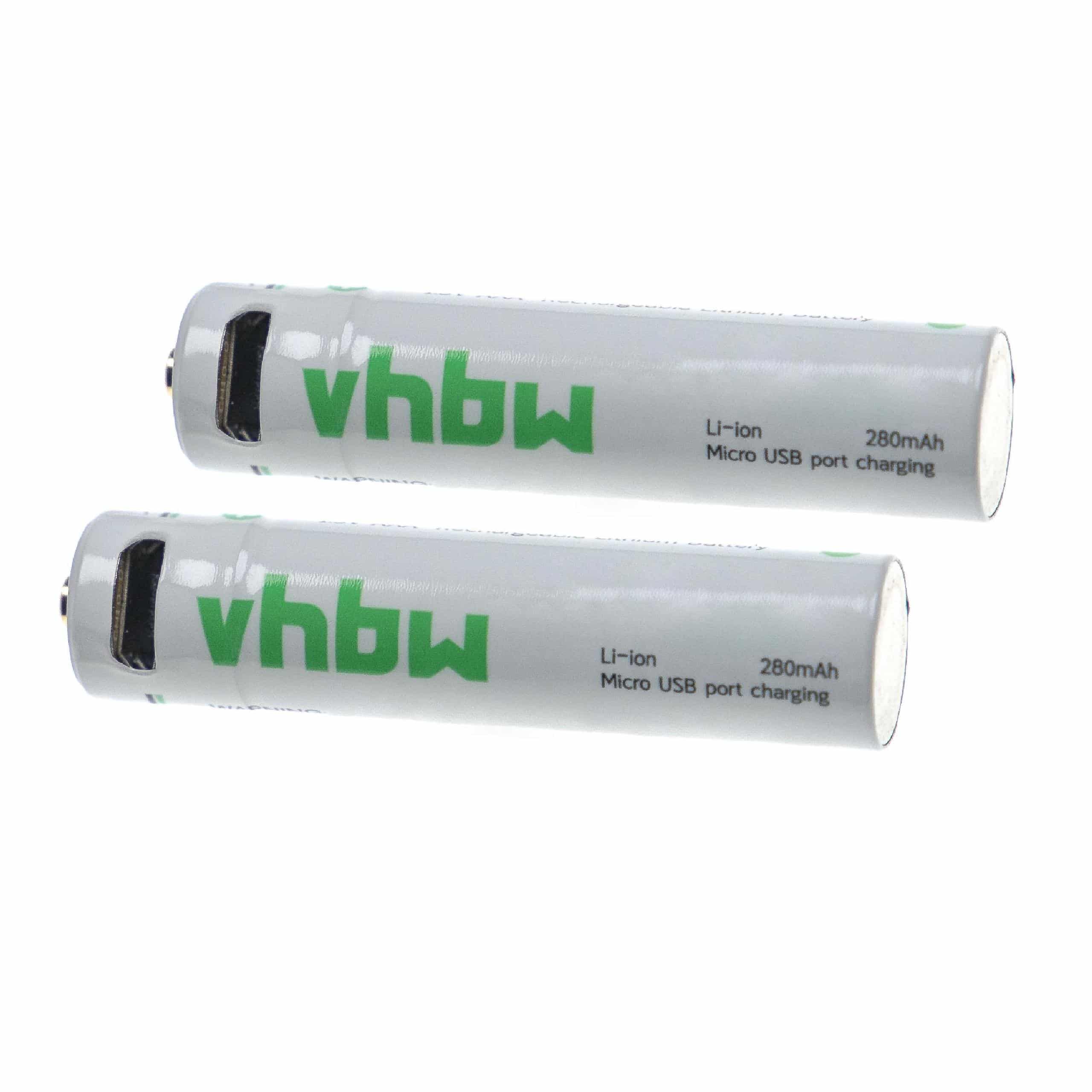 vhbw 2x Piles rechargeables AAA Micro - Avec prise micro-USB, 280 mAh, 1,5 V, Li-ion
