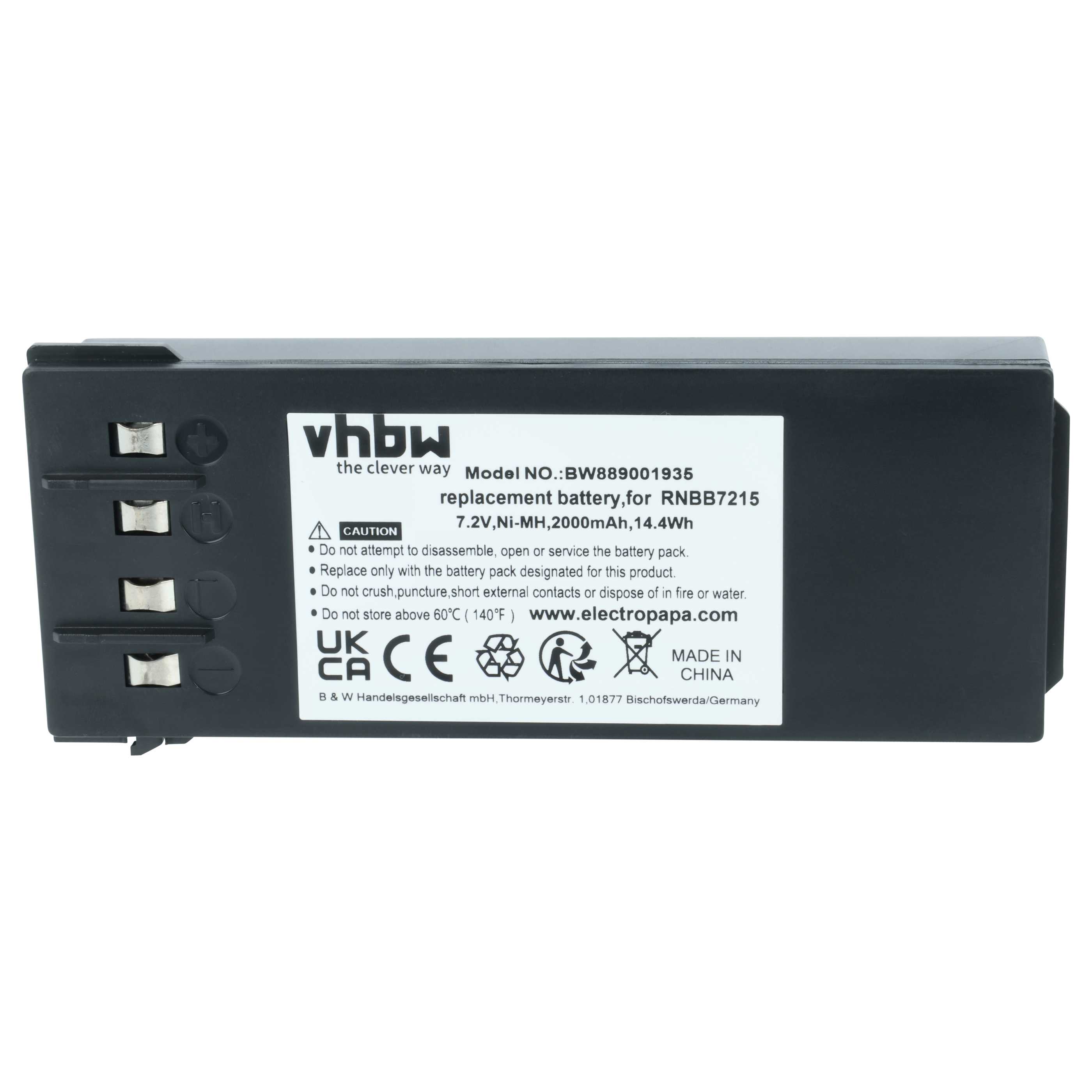 Batterie (5 pièces) remplace Hiab 2250201, 2.250.2011, 2.250.1000, 2.250.2010, 22501000 - 2000mAh 7,2V NiMH