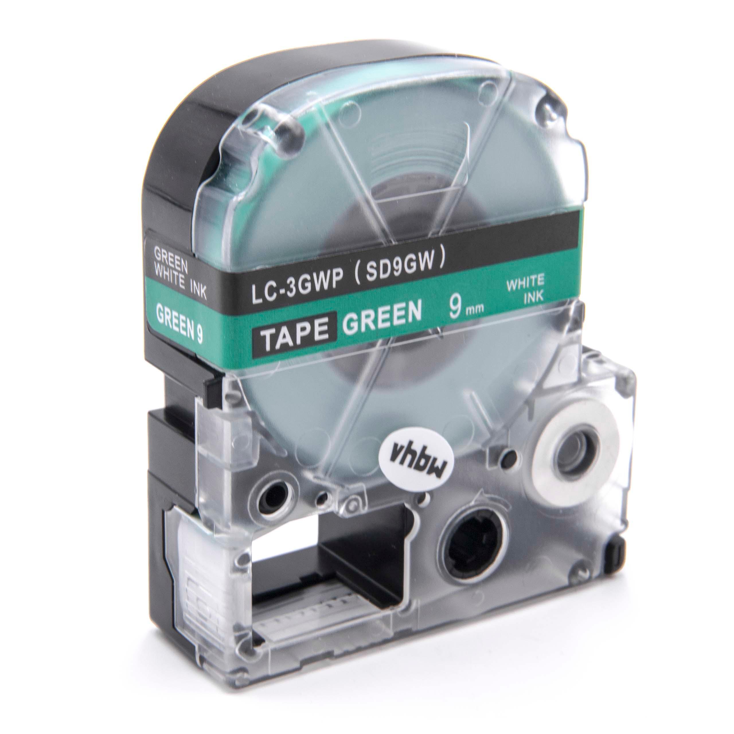 Label Tape as Replacement for Epson LC-3GWP - 9 mm White to Green