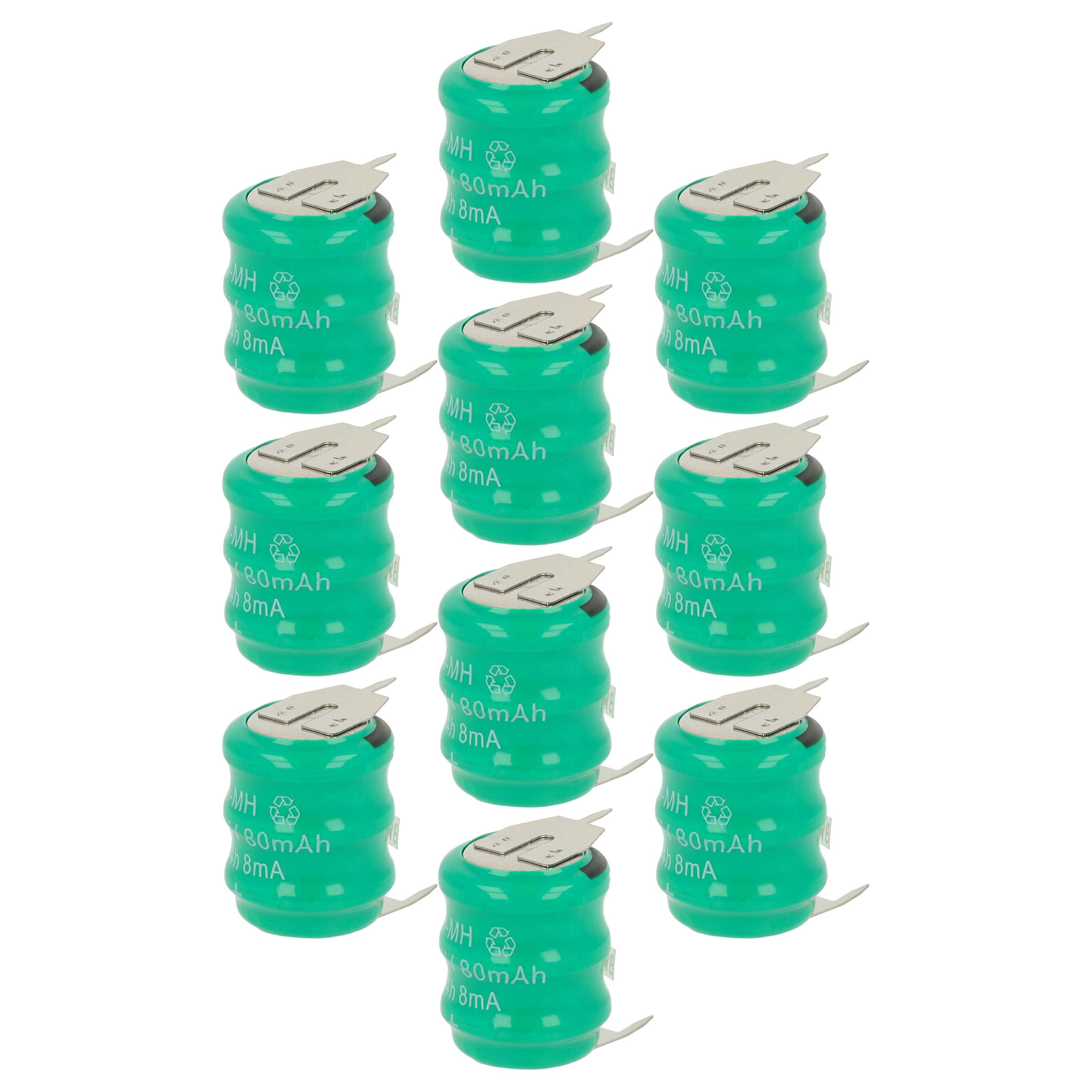 10x Button Cell Battery Type V80H 3 Pins for Model Building Solar Lamps etc. - 80 mAh 3.6 V NiMH