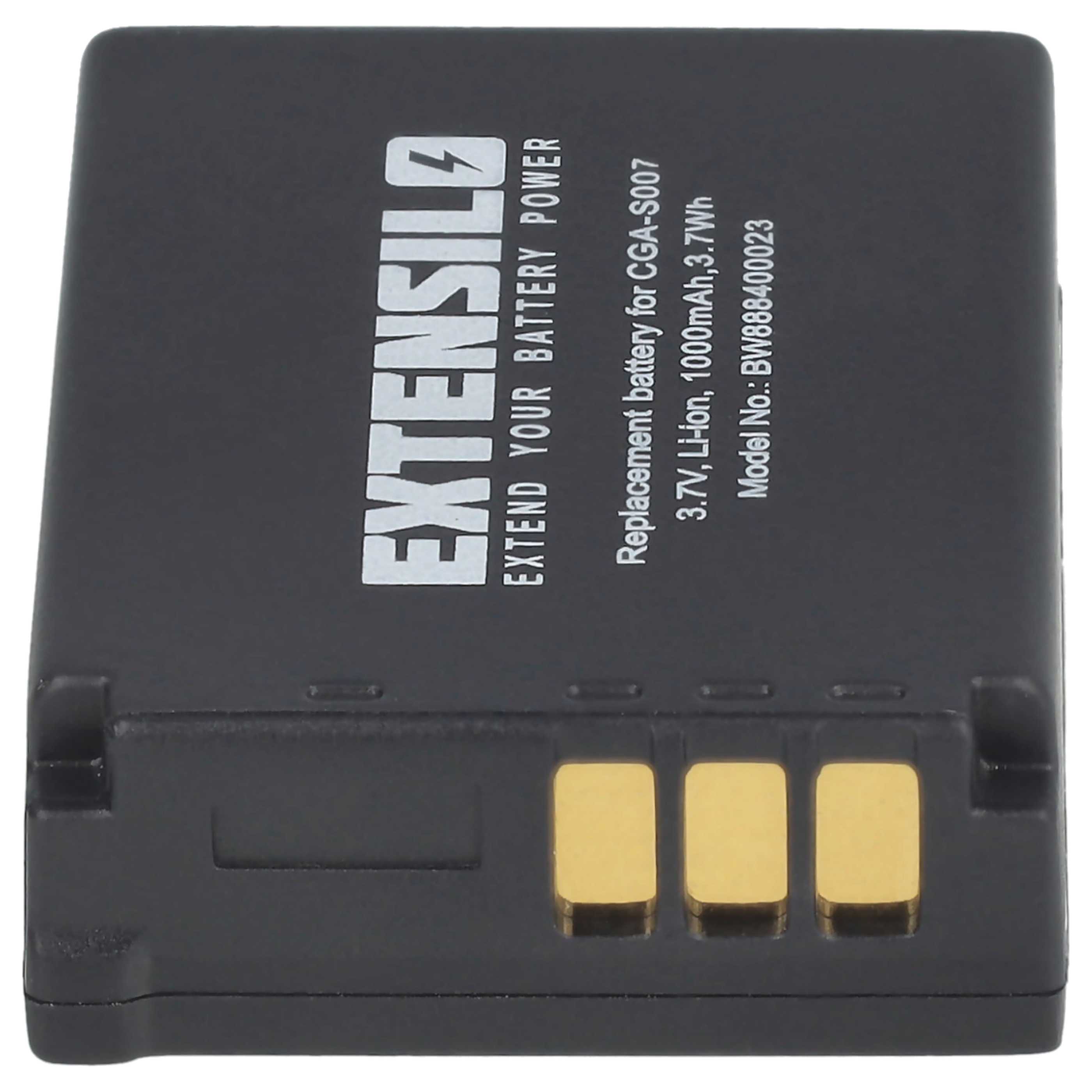 3x Batteria sostituisce Panasonic CGA-S007A/B, CGA-S007, CGA-S007A/1B per fotocamera - 1000mAh 3,7V Li-Ion