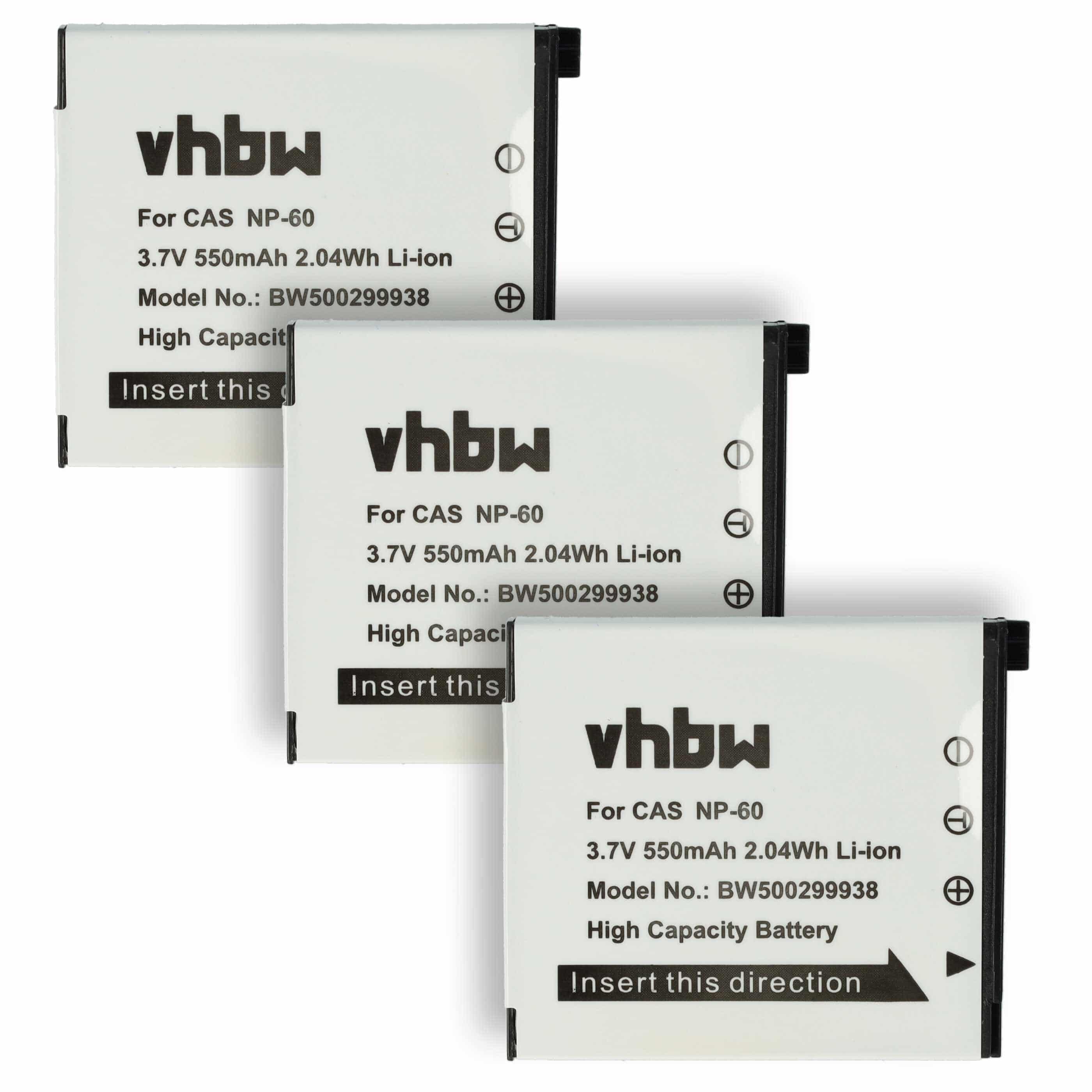 3x Battery replaces Casio NP-60 - 550mAh, 3.6V, Li-Ion
