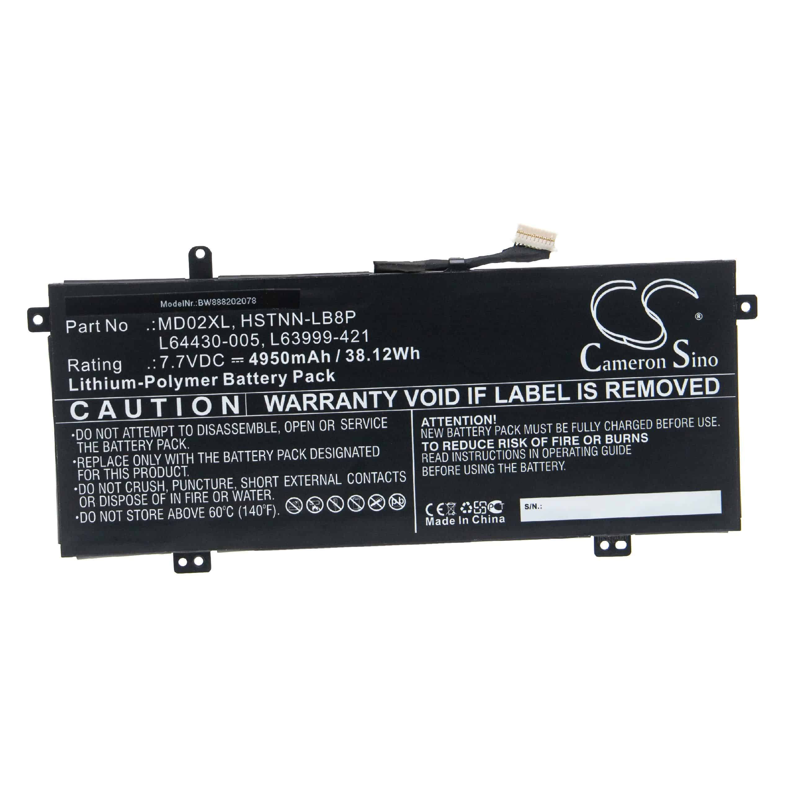 Notebook Battery Replacement for HP HSTNN-LB8P, L63999-421, L64430-005 - 4950mAh 7.7V Li-polymer, black