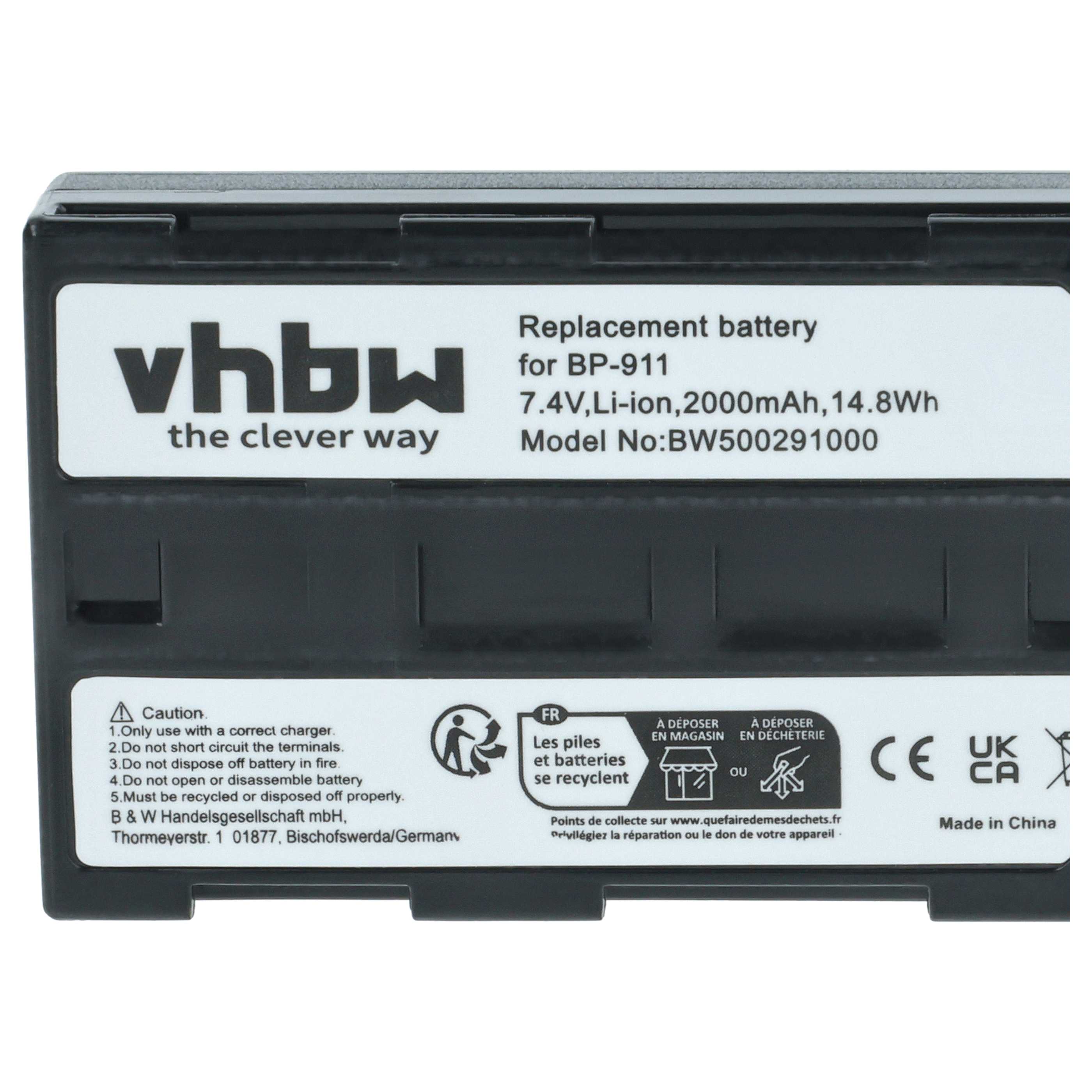 Videocamera Battery replaces Canon BP-927, BP-930, BP-915, BP-924, BP-911, BP-914 - 1300 mAh 7.2 V Li-Ion