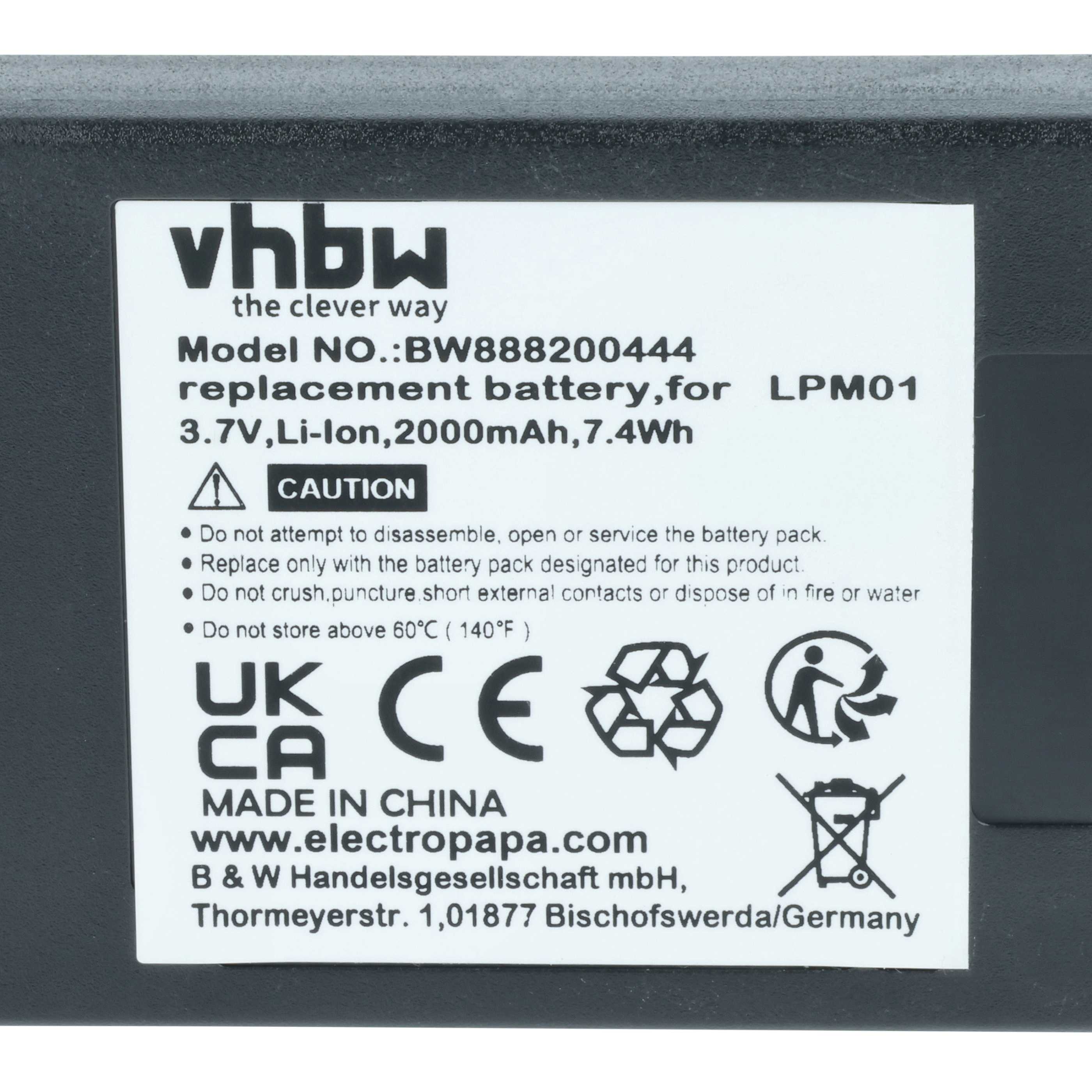 Batería reemplaza Autec MHM03, LPM01LI, LPM01, R0BATT00E10A0 sistema control - 2000mAh 3,7V Li-Polímero