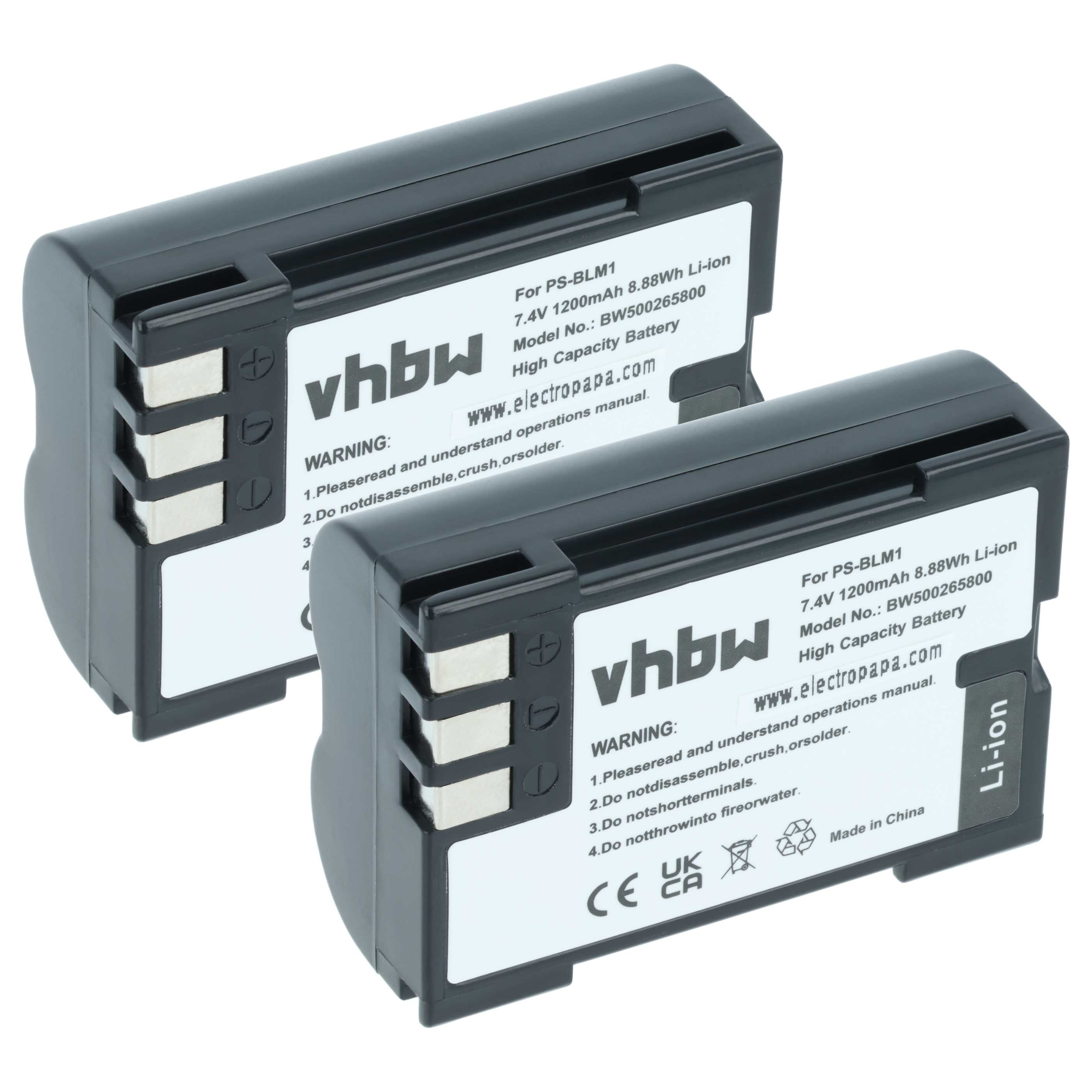 2x Battery replaces Olympus PS-BLM1 - 1200mAh, 7.2V, Li-Ion