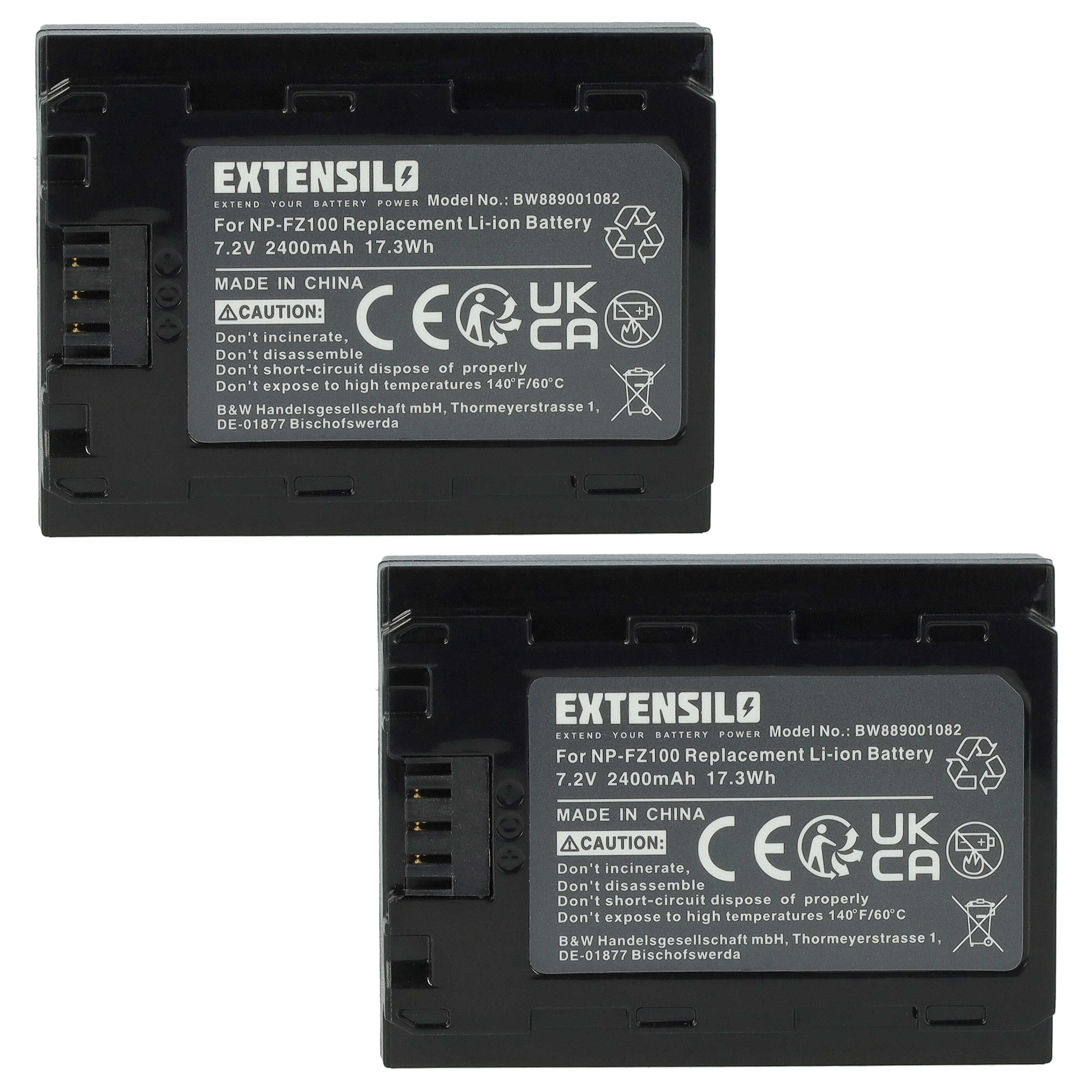 Batteries (2x pièces) remplace Sony NP-FZ100 pour appareil photo - 2400mAh 7,2V Li-ion