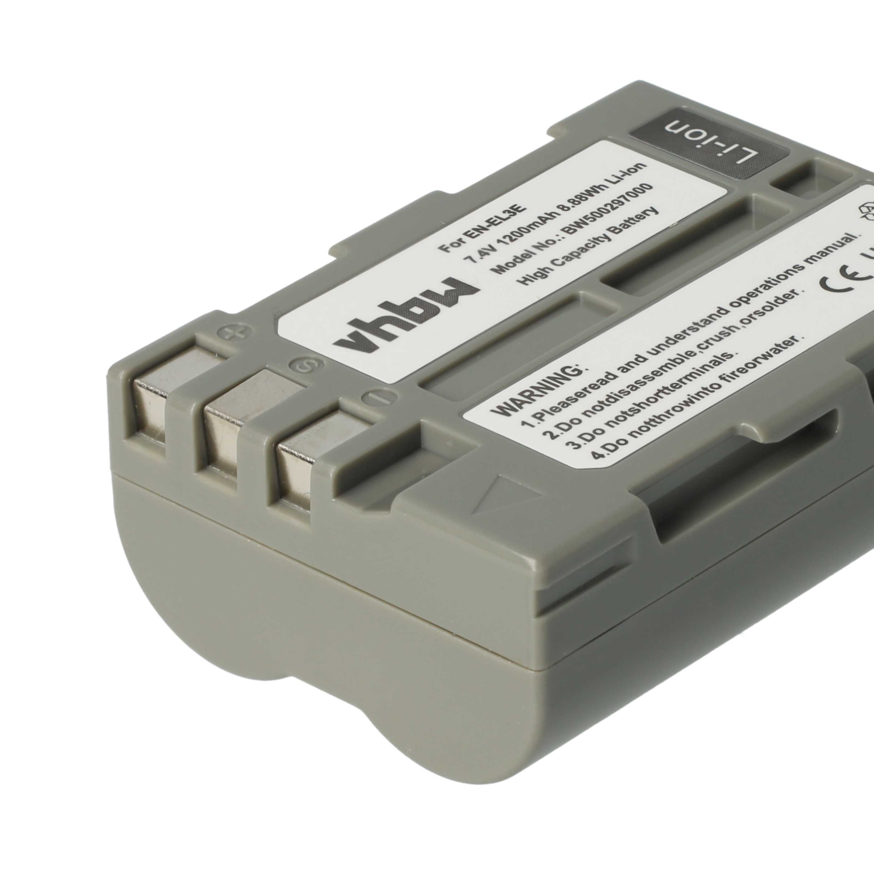 2x Battery replaces Nikon EN-EL3e - 1200mAh, 7.2V, Li-Ion