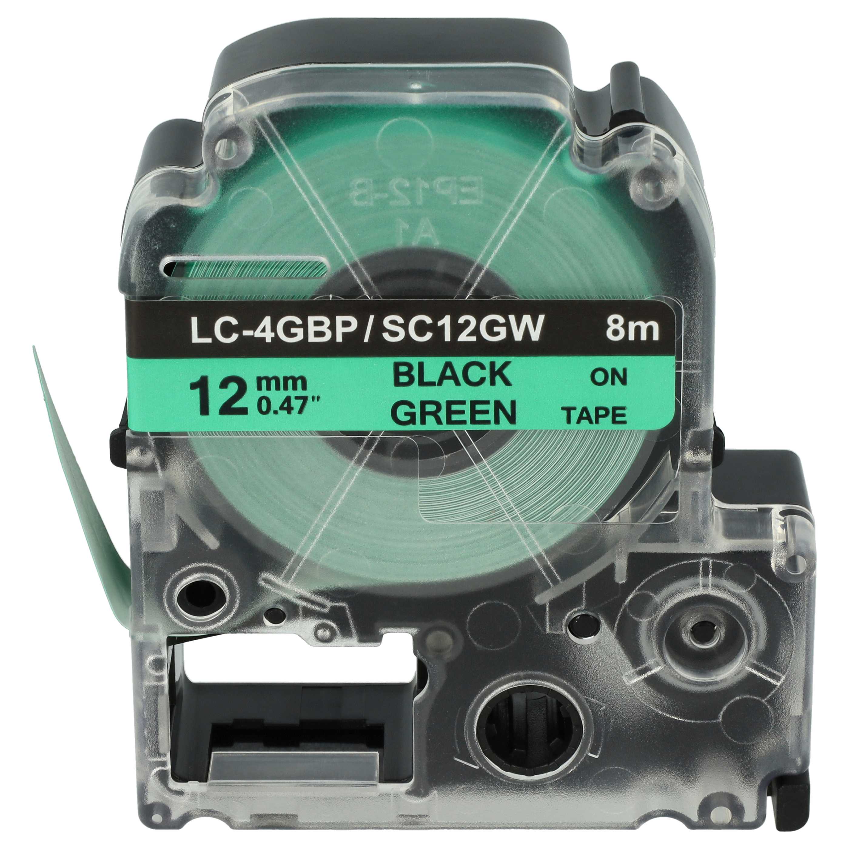 Label Tape replaces Epson LC-4GBP - 12 mm Black to Green