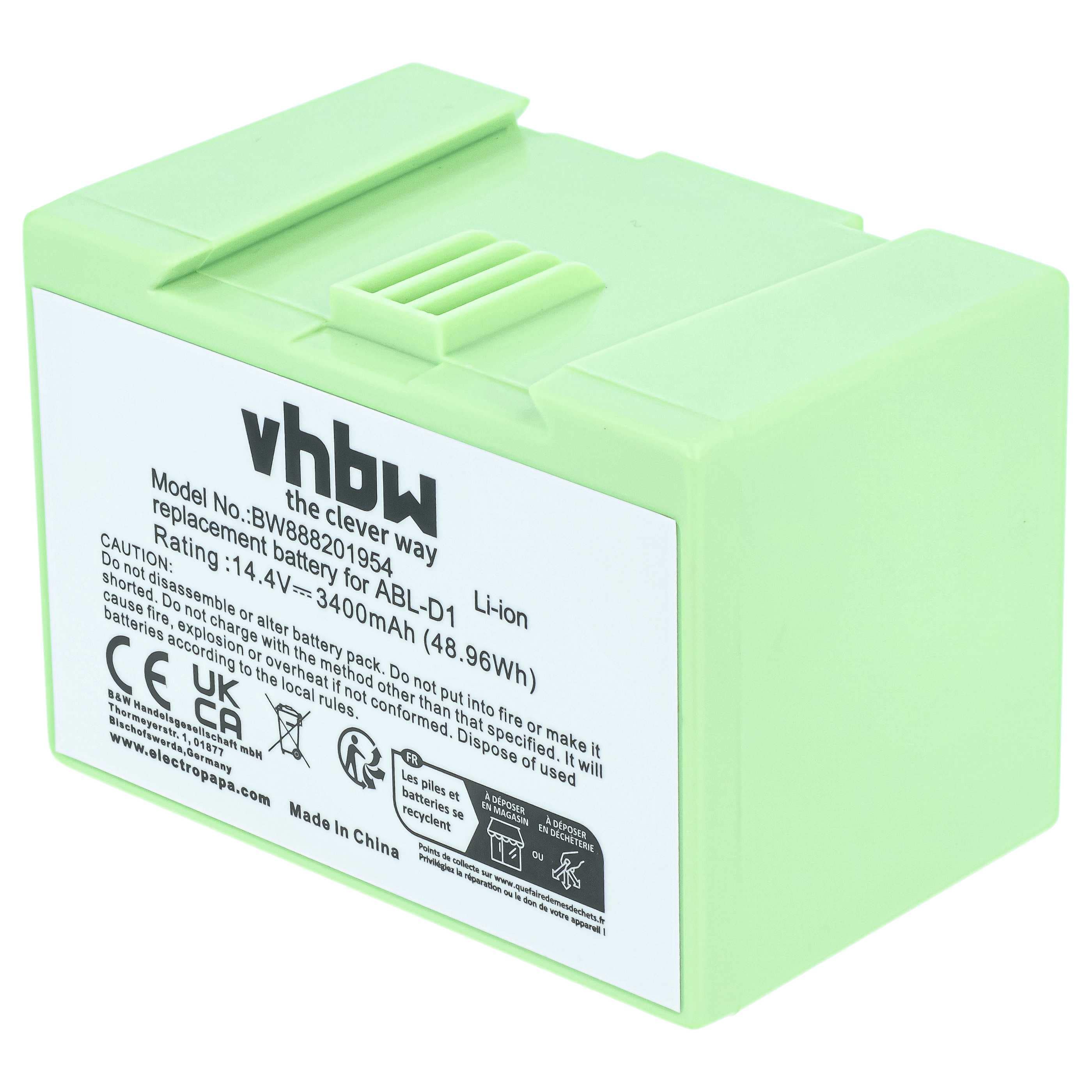 Battery replaces iRobot ABL-D1, 4624864, ABL-D2 for iRobot 3400mAh, 14.4V, Li-Ion