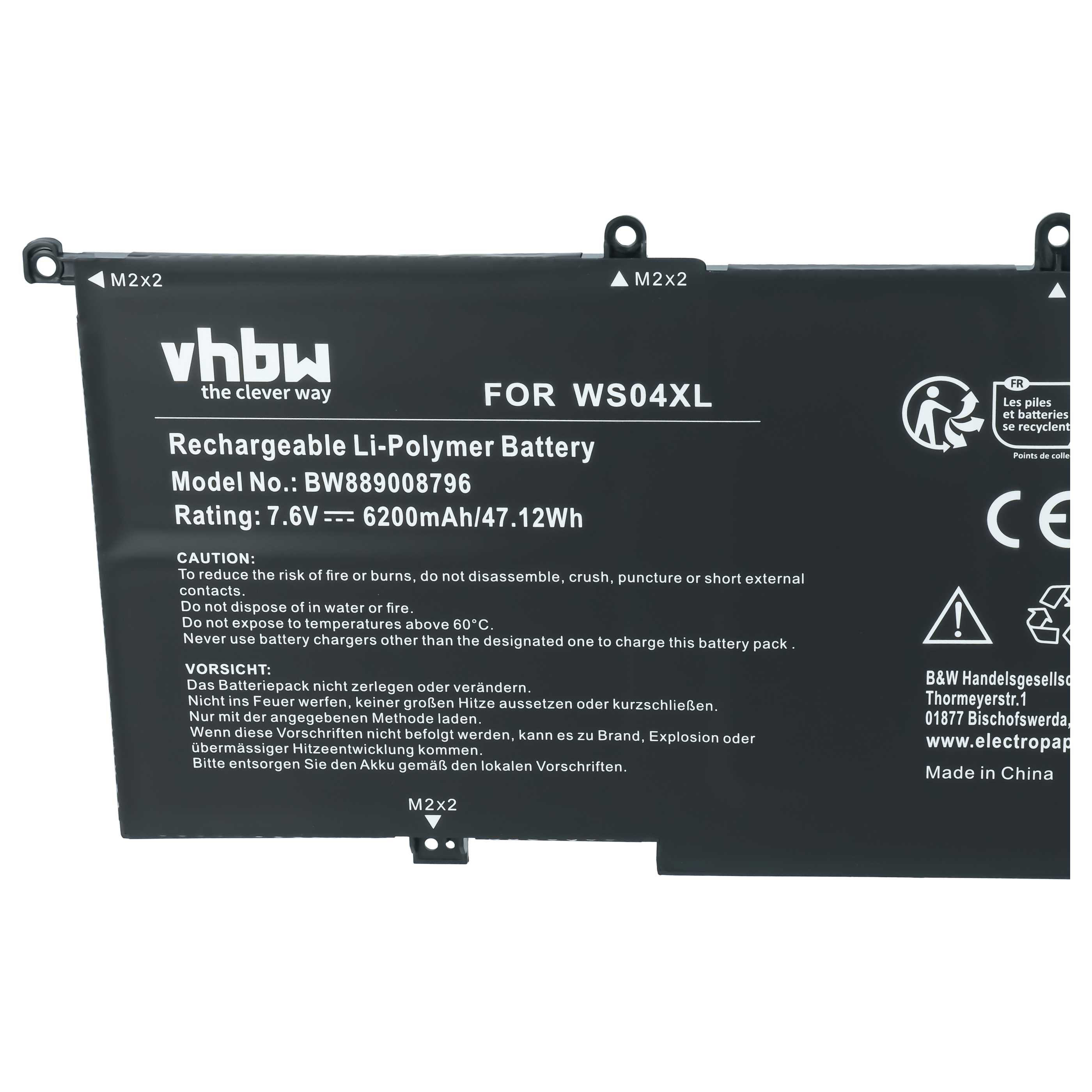 Batteria sostituisce HP HSTNN-DB9Z, L97352-2D1, WS04066XL, L97357-005 per notebook - 6200mAh 7,6V Li-Poly