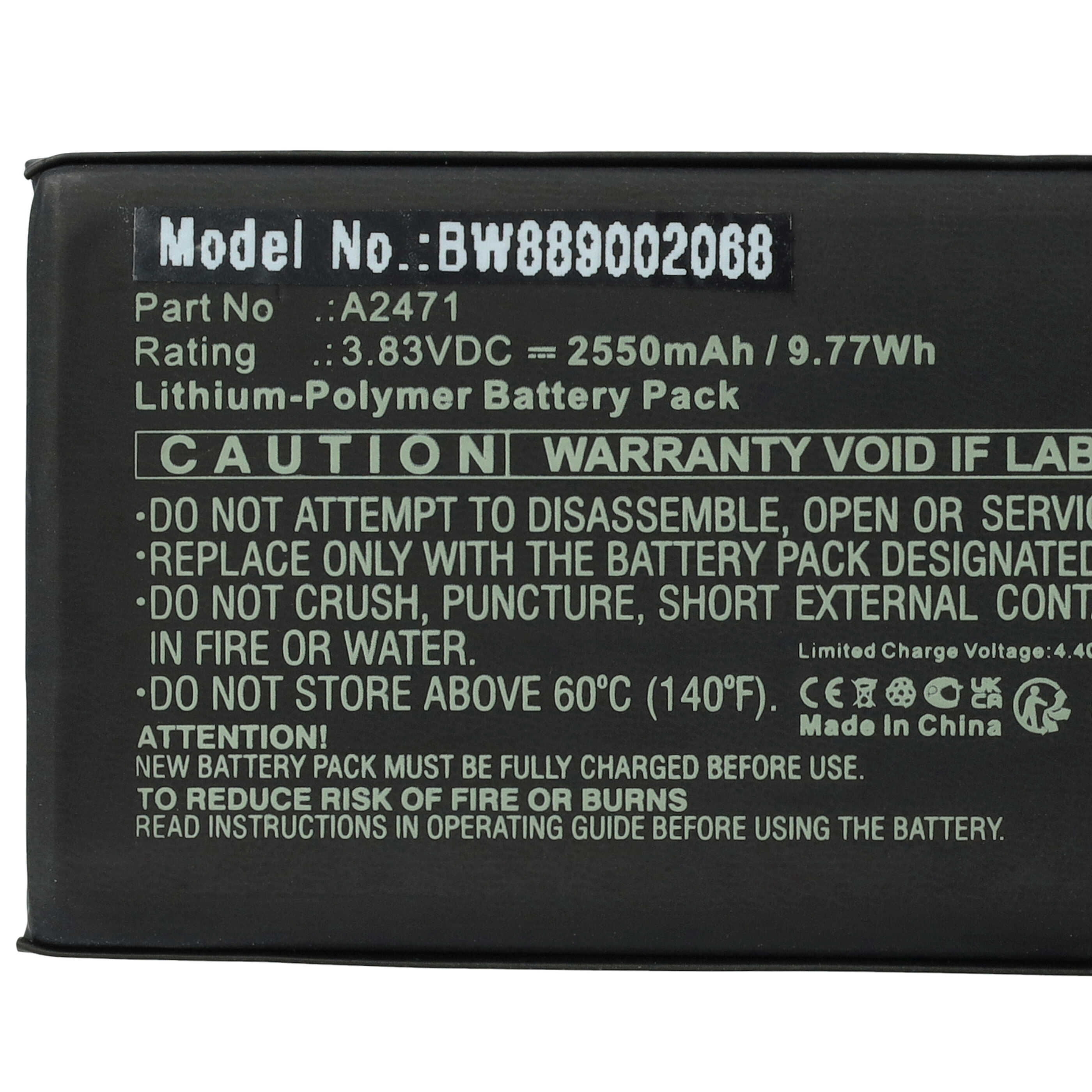 Batería reemplaza Apple A2471 para móvil, teléfono Apple - 2550 mAh 3,83 V Li-poli