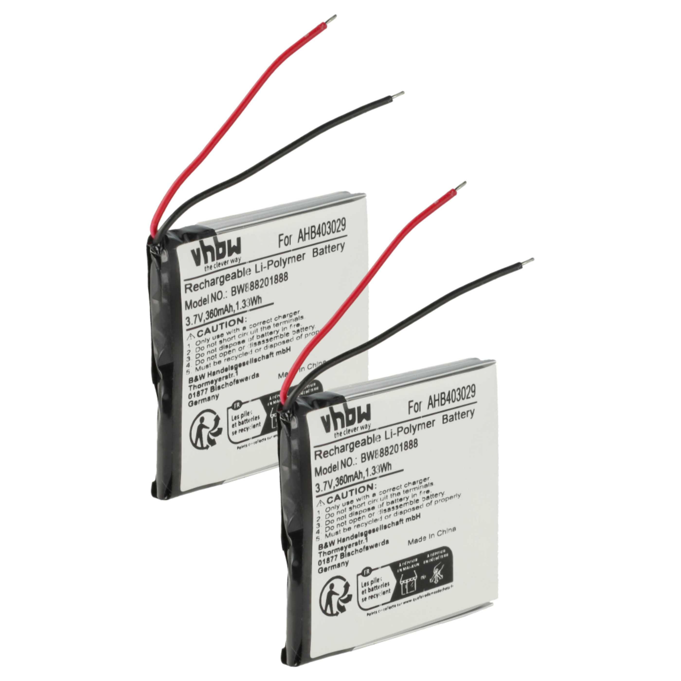 2x Akumulator do słuchawek bezprzewodowych zamiennik Plantronics AHB403029 - 360 mAh 3,7 V LiPo