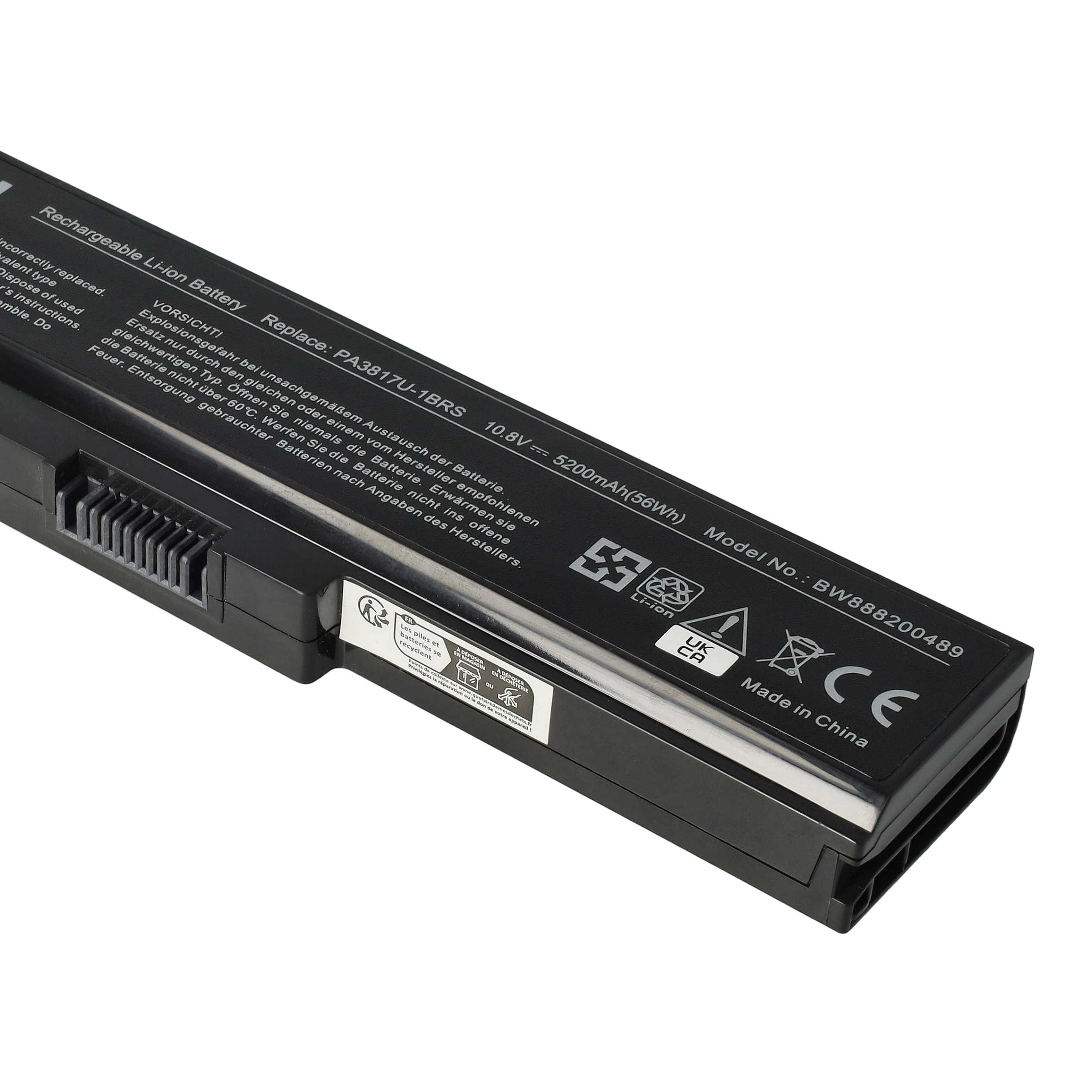 Batterie remplace Toshiba PA3817U-1BAS pour ordinateur portable - 5200mAh 10,8V Li-polymère, noir