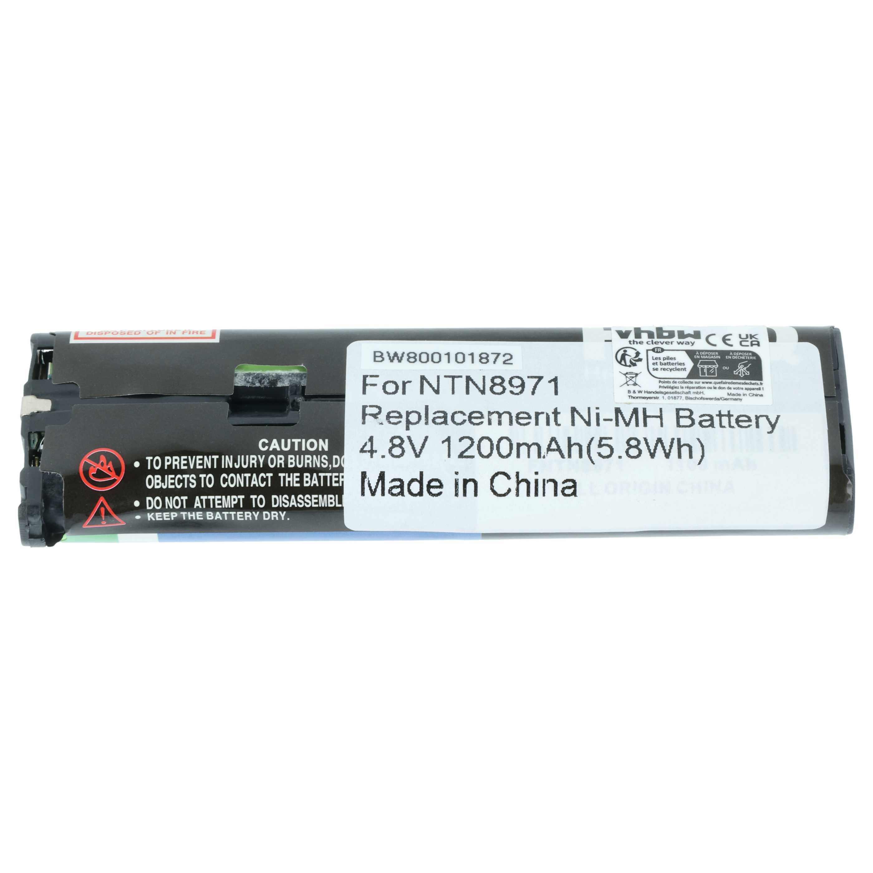 Radio 5x Battery replaces Motorola NNTN4190, NTN8657, NTN8970A, NNTN4190A, NNTN4190AR - 1200 mAh 4.8 V NiMH
