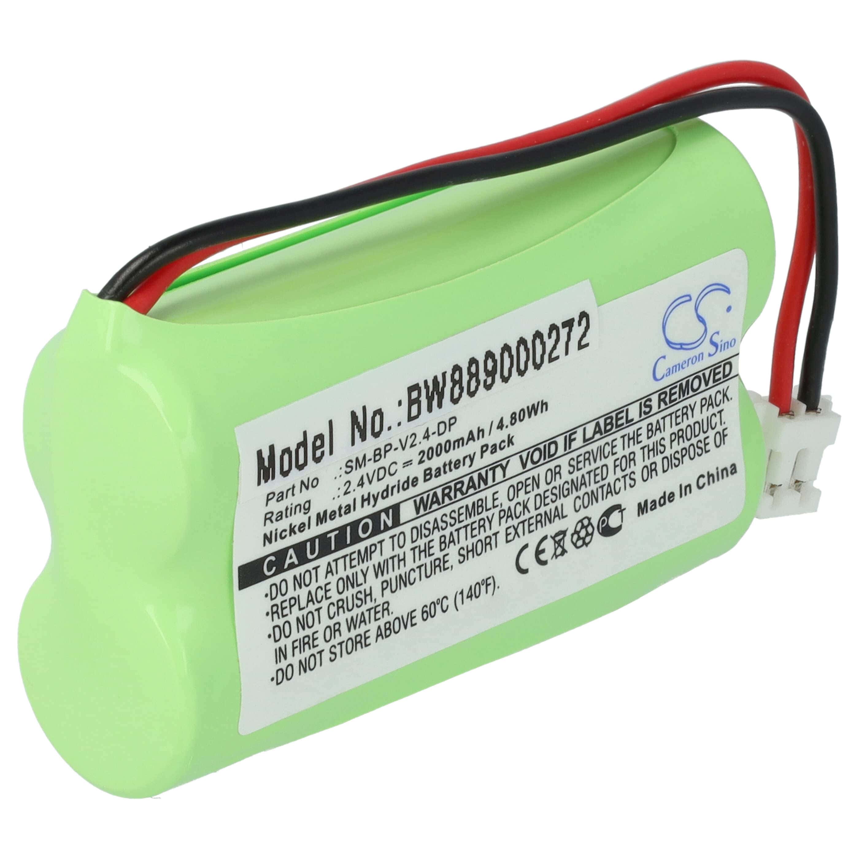 Batería reemplaza VDW SM-BP-V2.4-DP para tecnología médica (2000 mAh, 2,4 V, NiMH)